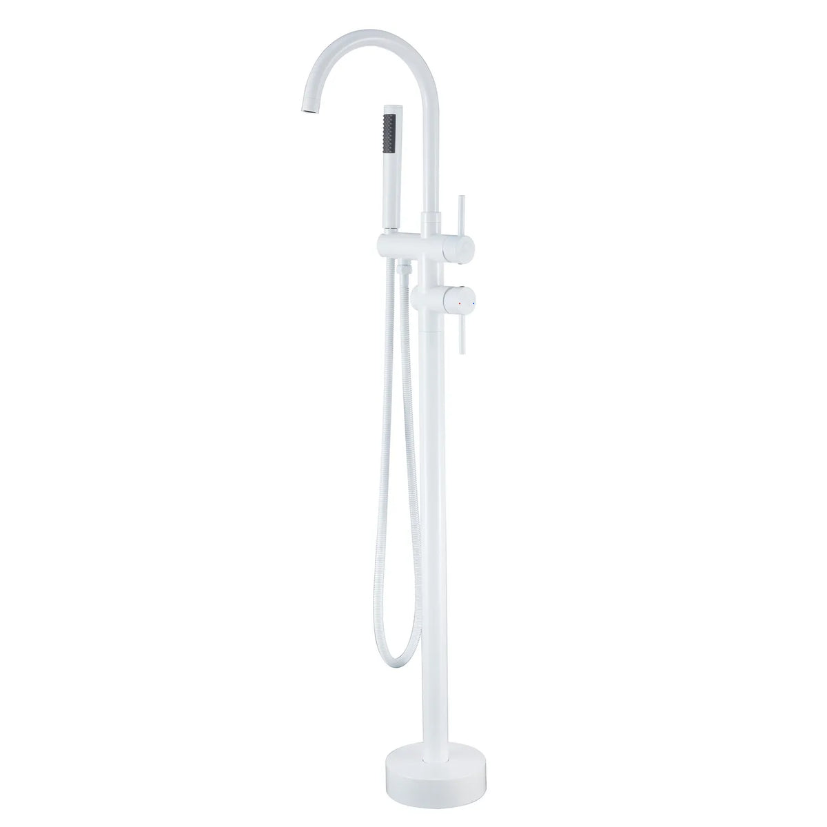 White Floor Mounted Bathtub Faucet With Tub Filler And Handheld Shower