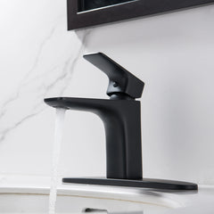 Matte Black Single Handle Bathroom Sink Faucet With Deck Plate