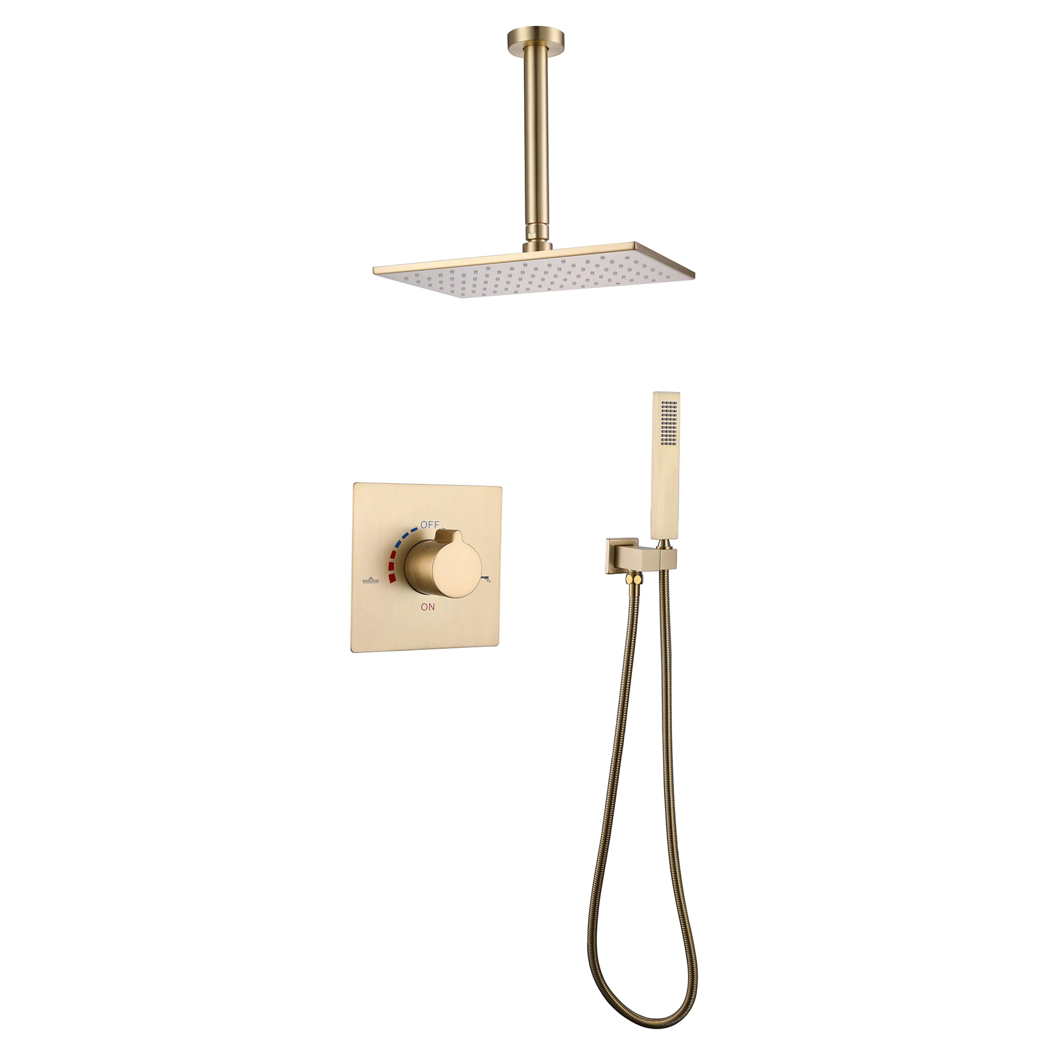 2-Function Matte Black Brushed Gold Ceiling Mount Shower System With Embedded Box