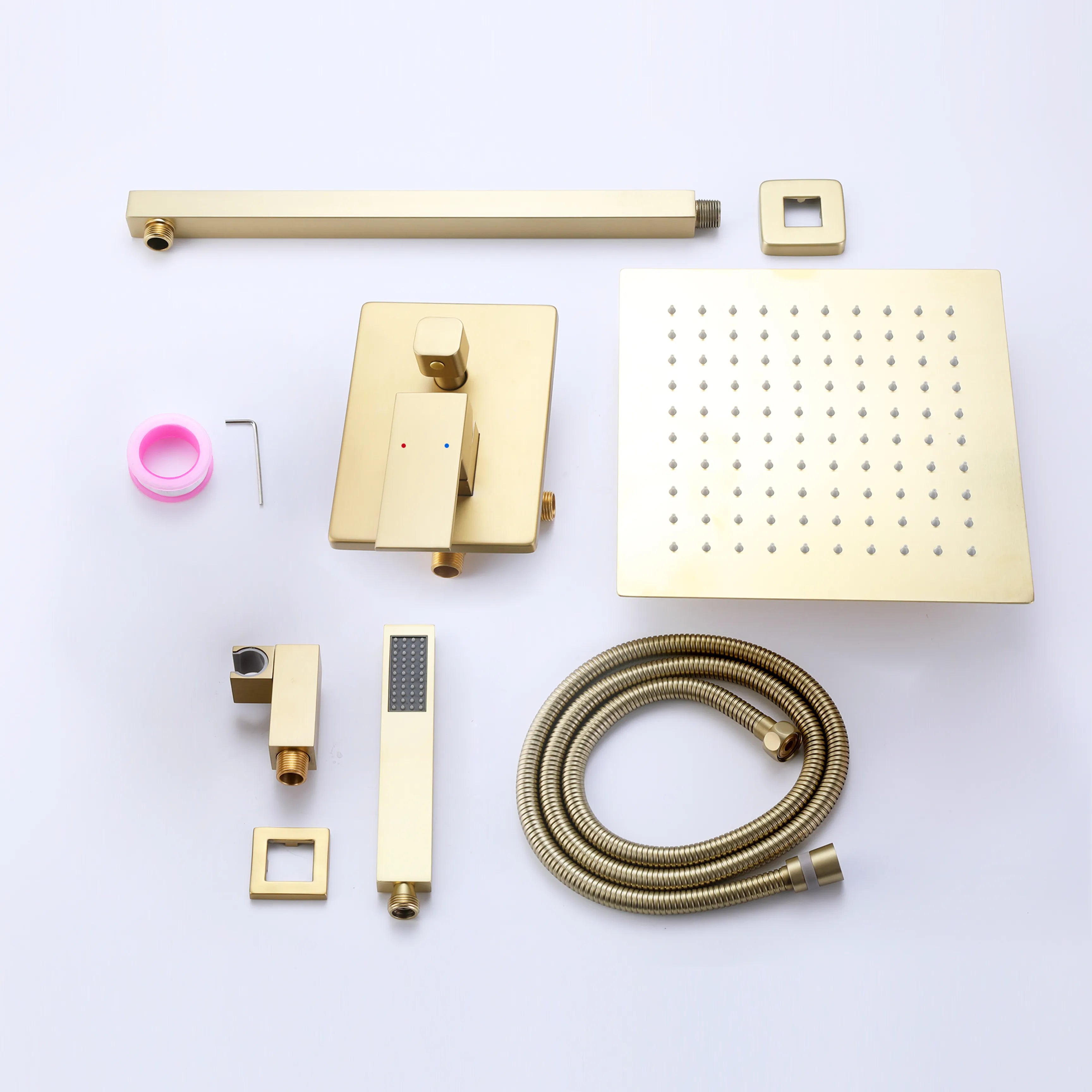 Brushed Gold Shower System With Rain Shower Head And Handheld Shower Head