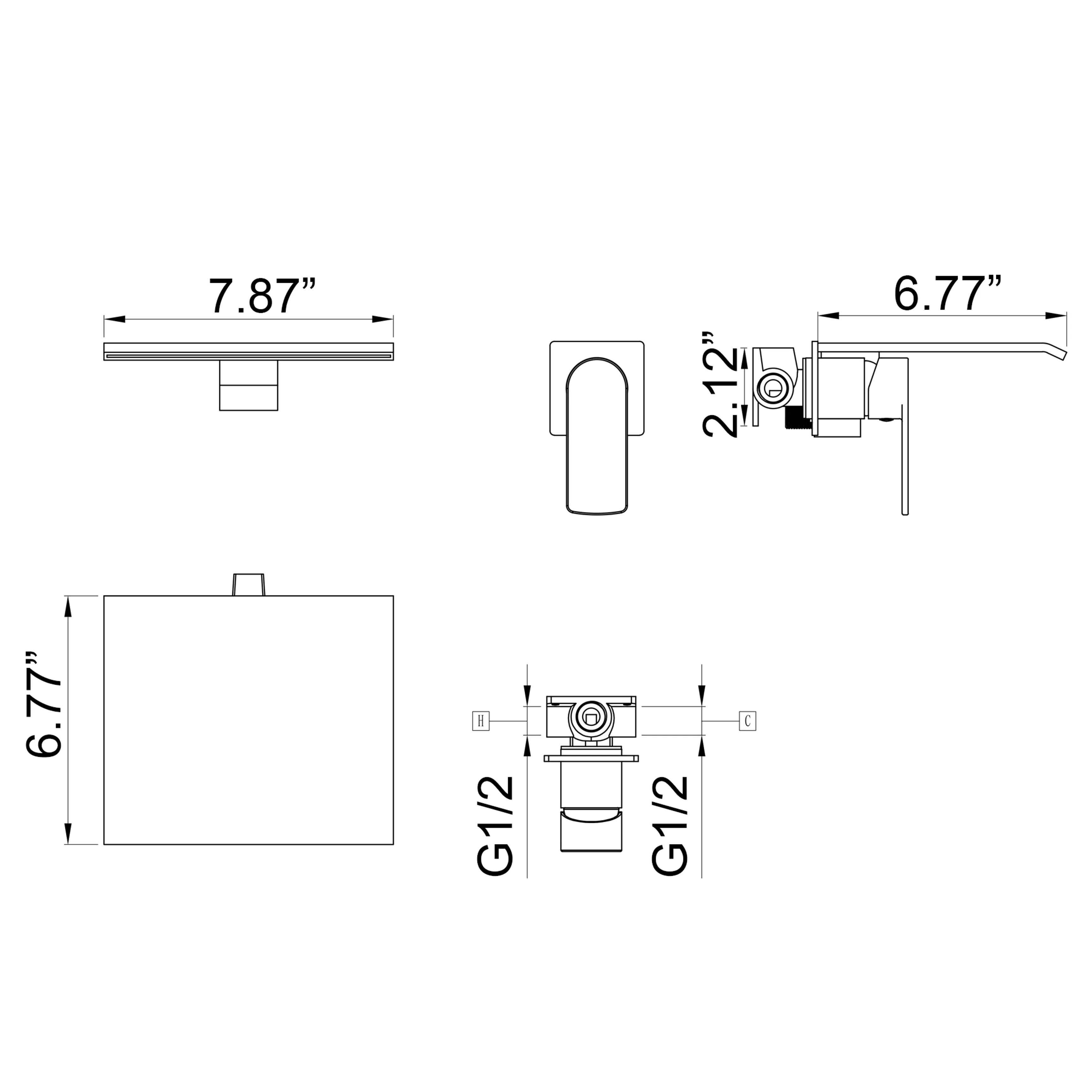 Matte Black Wall Mounted Waterfall  Brass Bathroom Sink Faucet