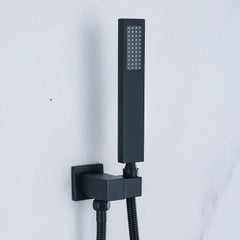 Matte Black Thermostatic Shower System With Rain Shower Head And Handheld Shower Head