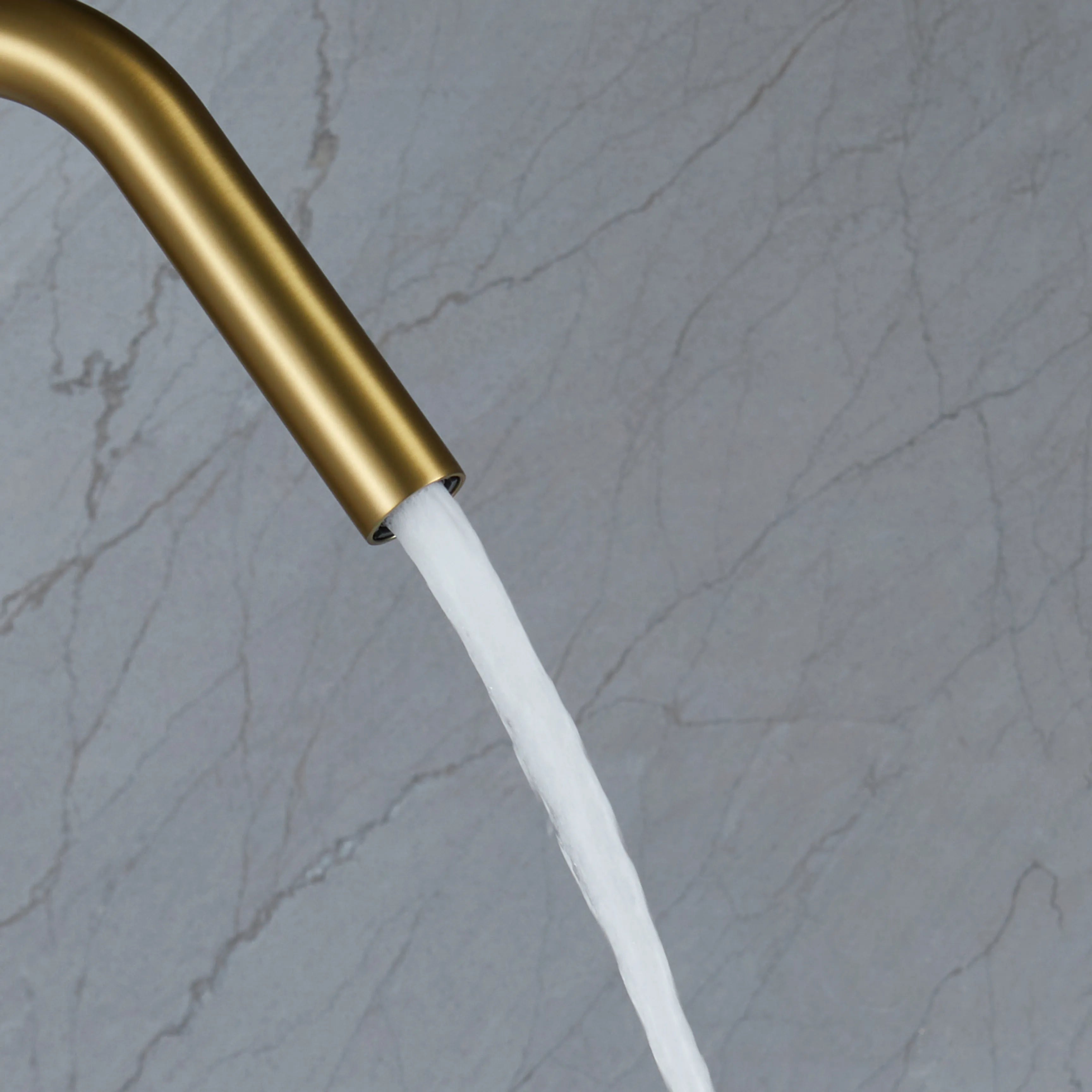 Brushed Gold Floor Mounted Bathtub Faucet With Tub Filler And Handheld Shower