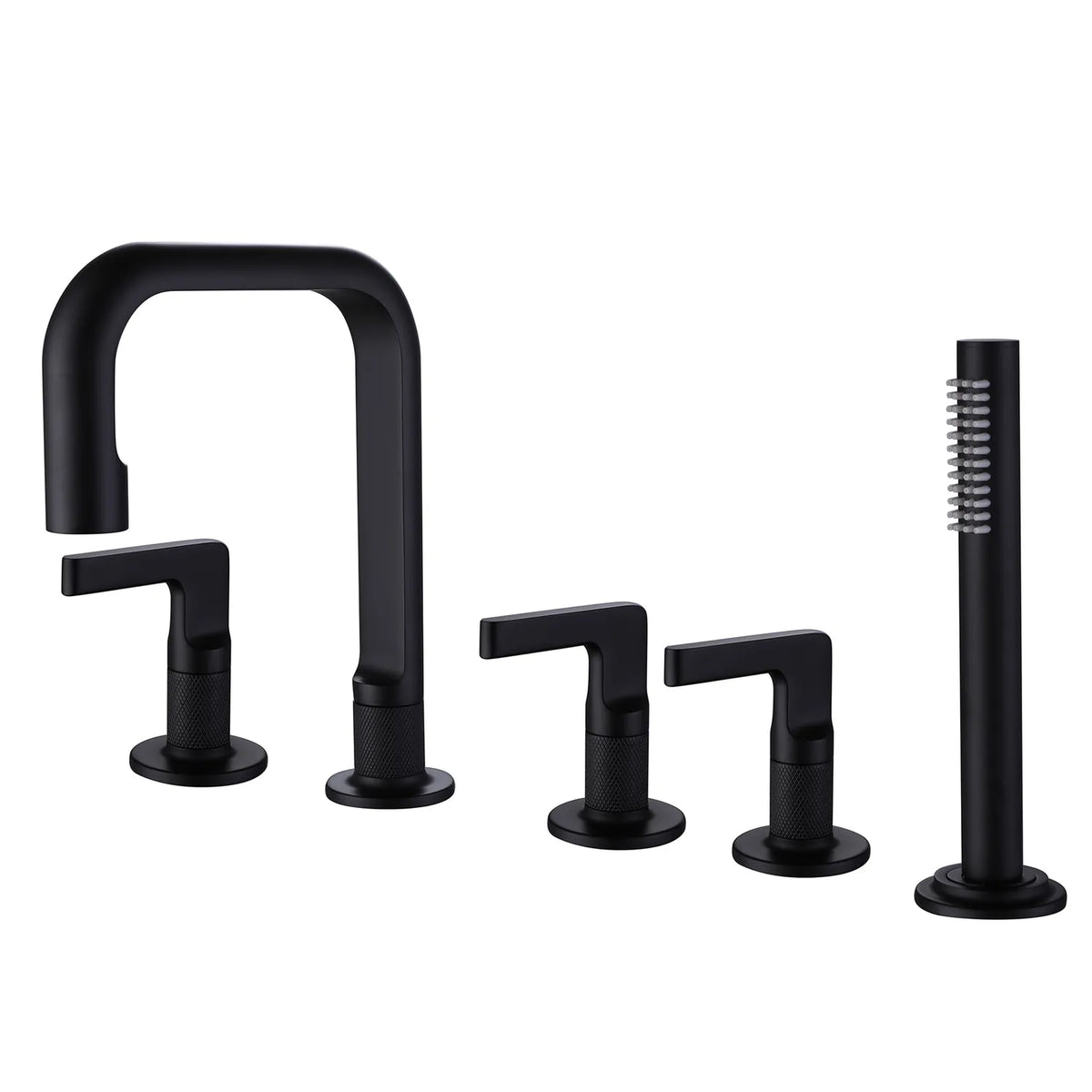Brushed Gold Matte Black Deck Mounted Roman Bathtub Faucet With Tub Filler And Hand Shower