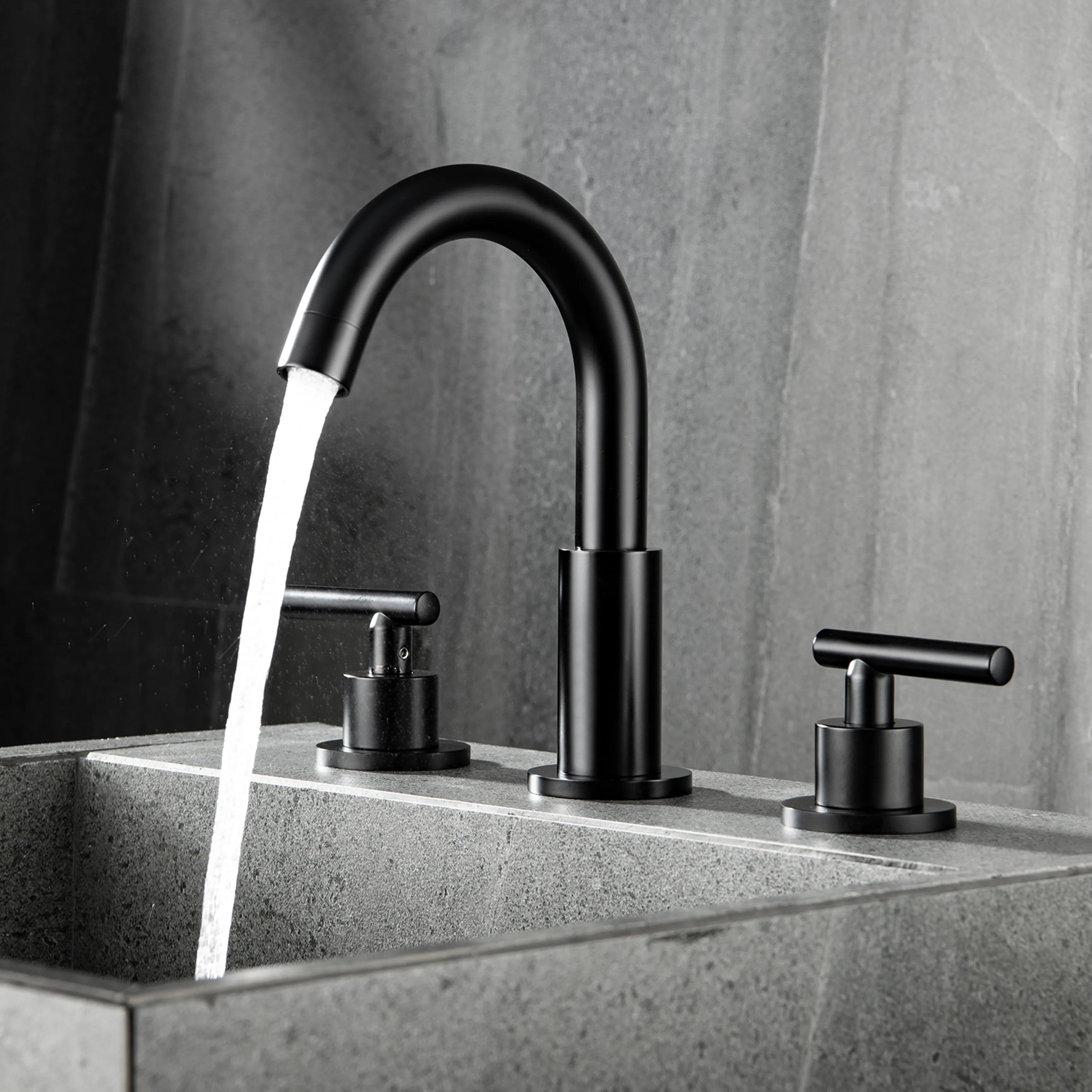 Two Handles 3-Holes Bathroom Sink Faucet In Matte Black