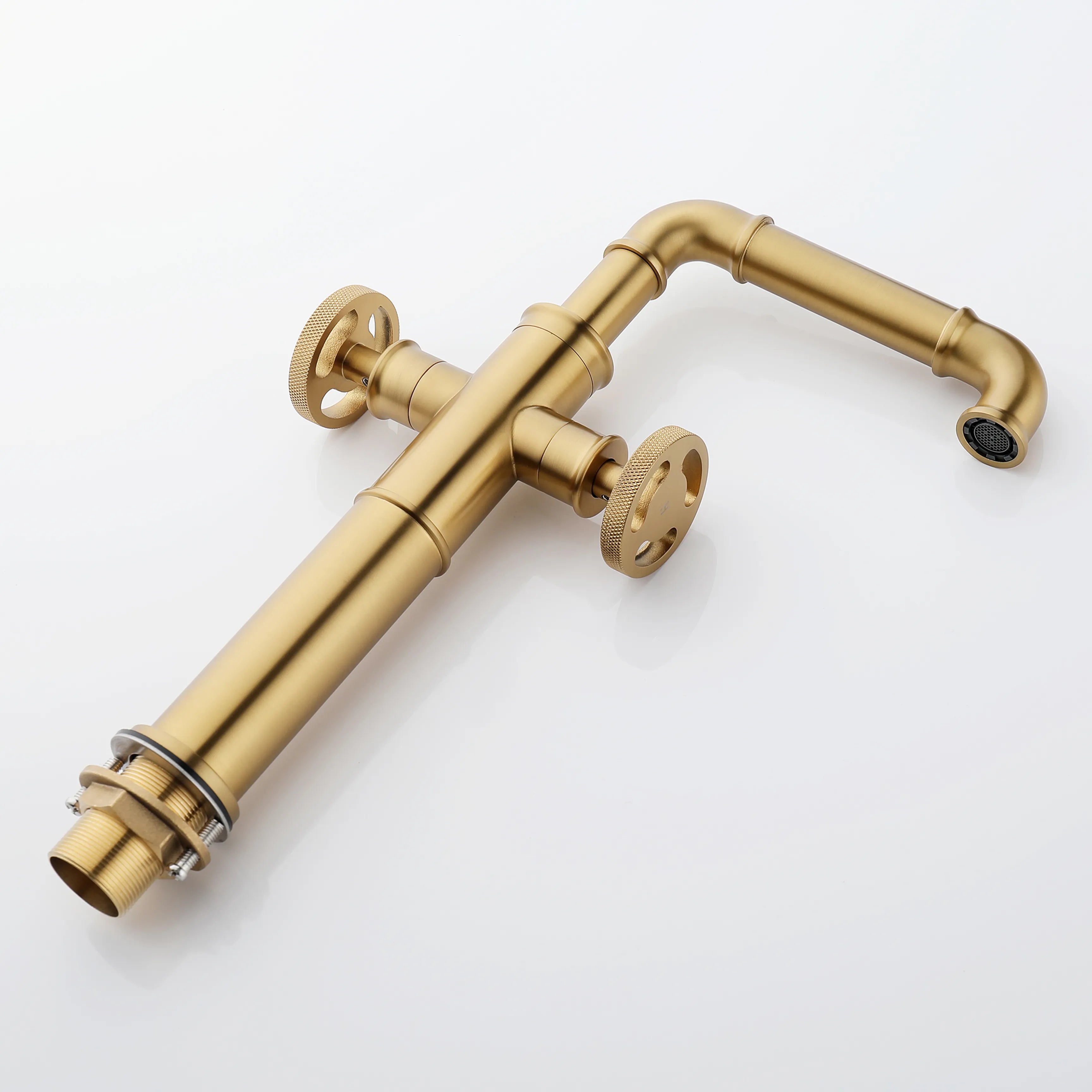 Deck Mount 2-Handle Bathroom Faucet In Brushed Gold