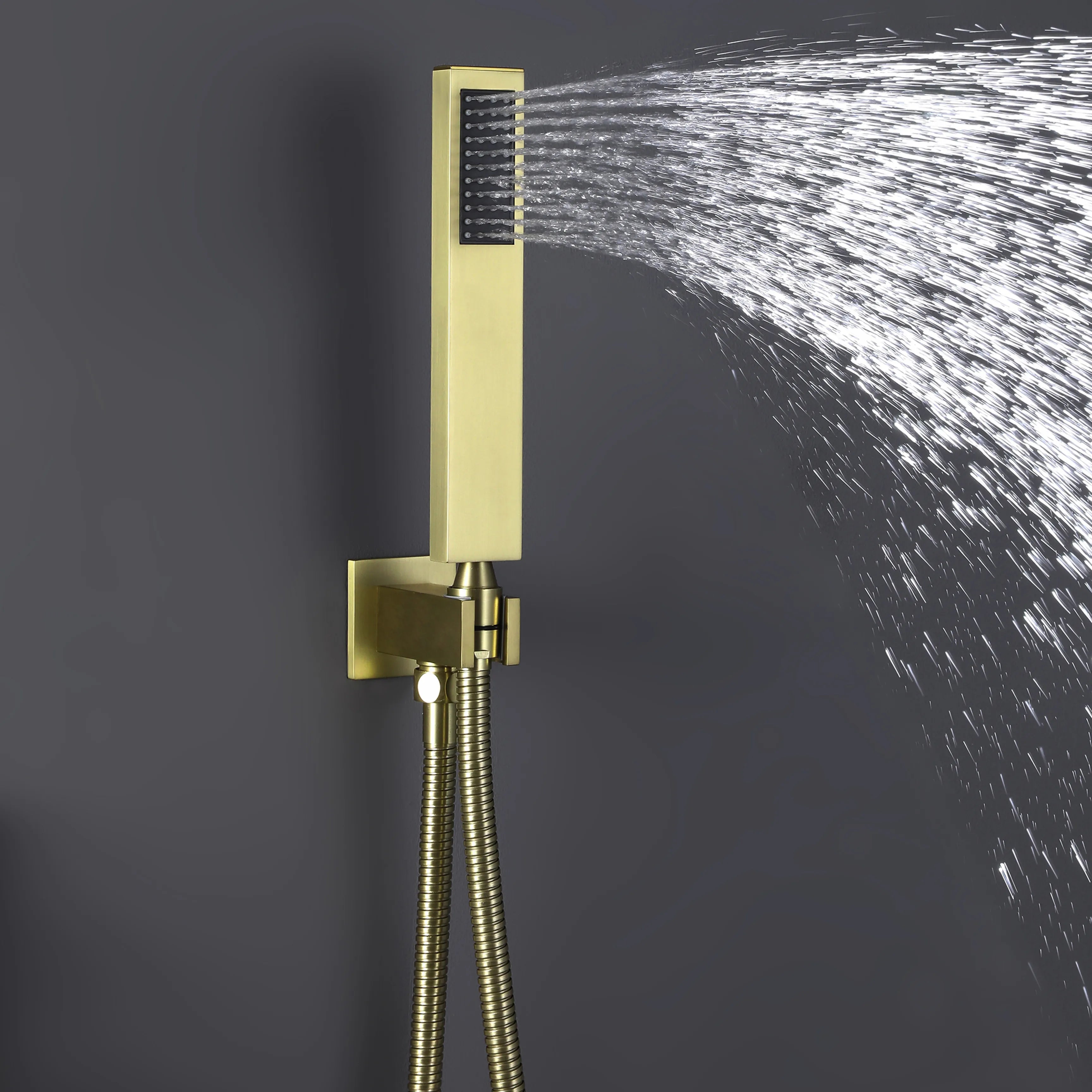 Brushed Gold Shower Set With Rain Shower Head, Handheld Shower Head And Pressure Balance Valve