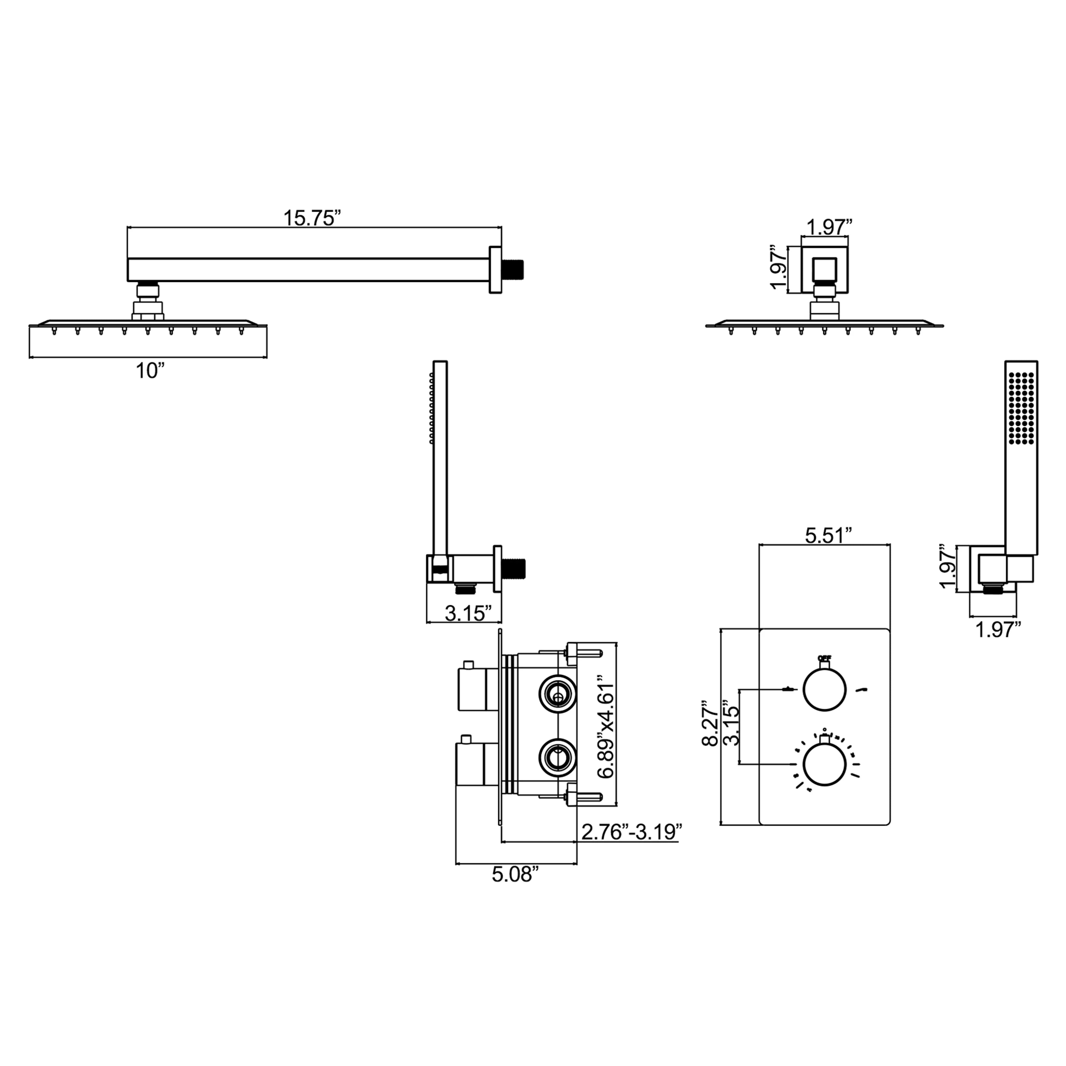 Matte Black Thermostatic Shower System With Rain Shower Head And Handheld Shower Head