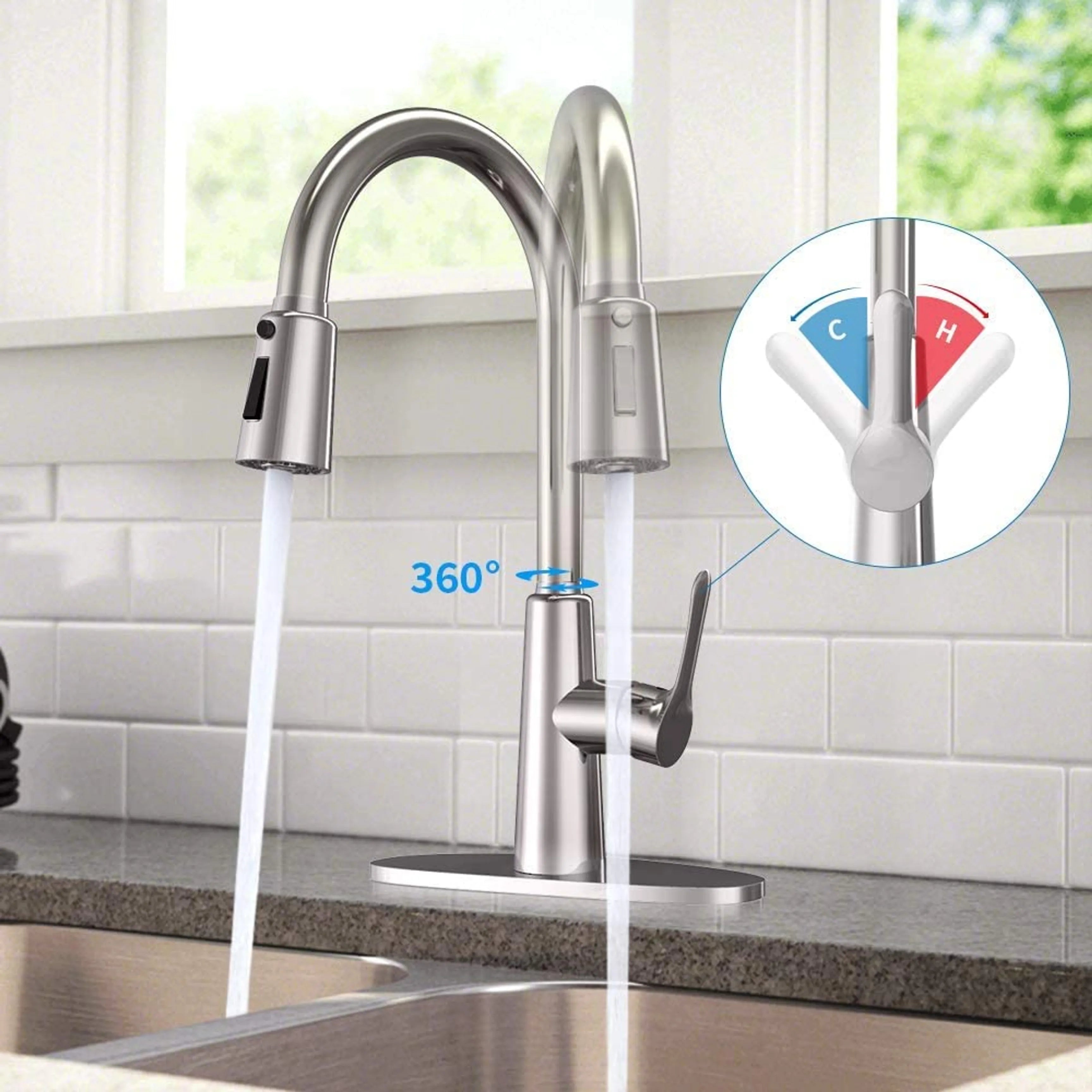 Kitchen Sink Faucet With Pull Out Sprayer In Brushed Nickel