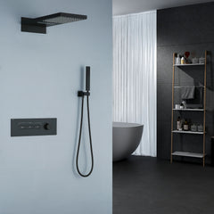 Matte Black Thermostatic Shower System With Rain Shower Head And Handheld Shower Head