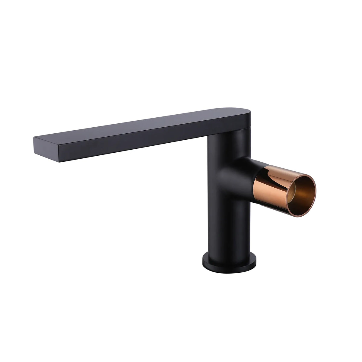 Modern Matte Black Bathroom Sink Faucet With Rose Gold Knob