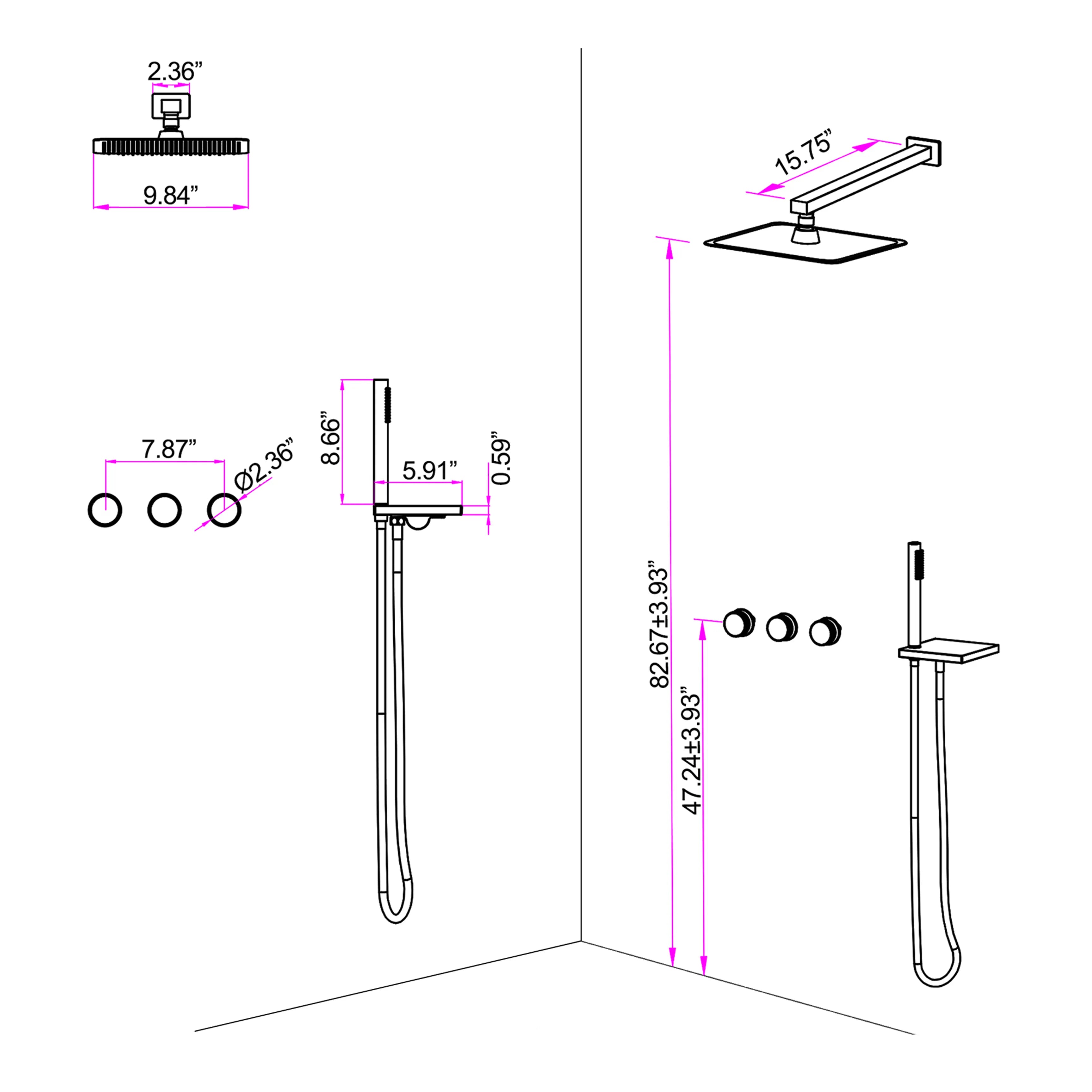 Matte Black Bathroom Shower System With Rain Shower Head And Handheld Shower Head