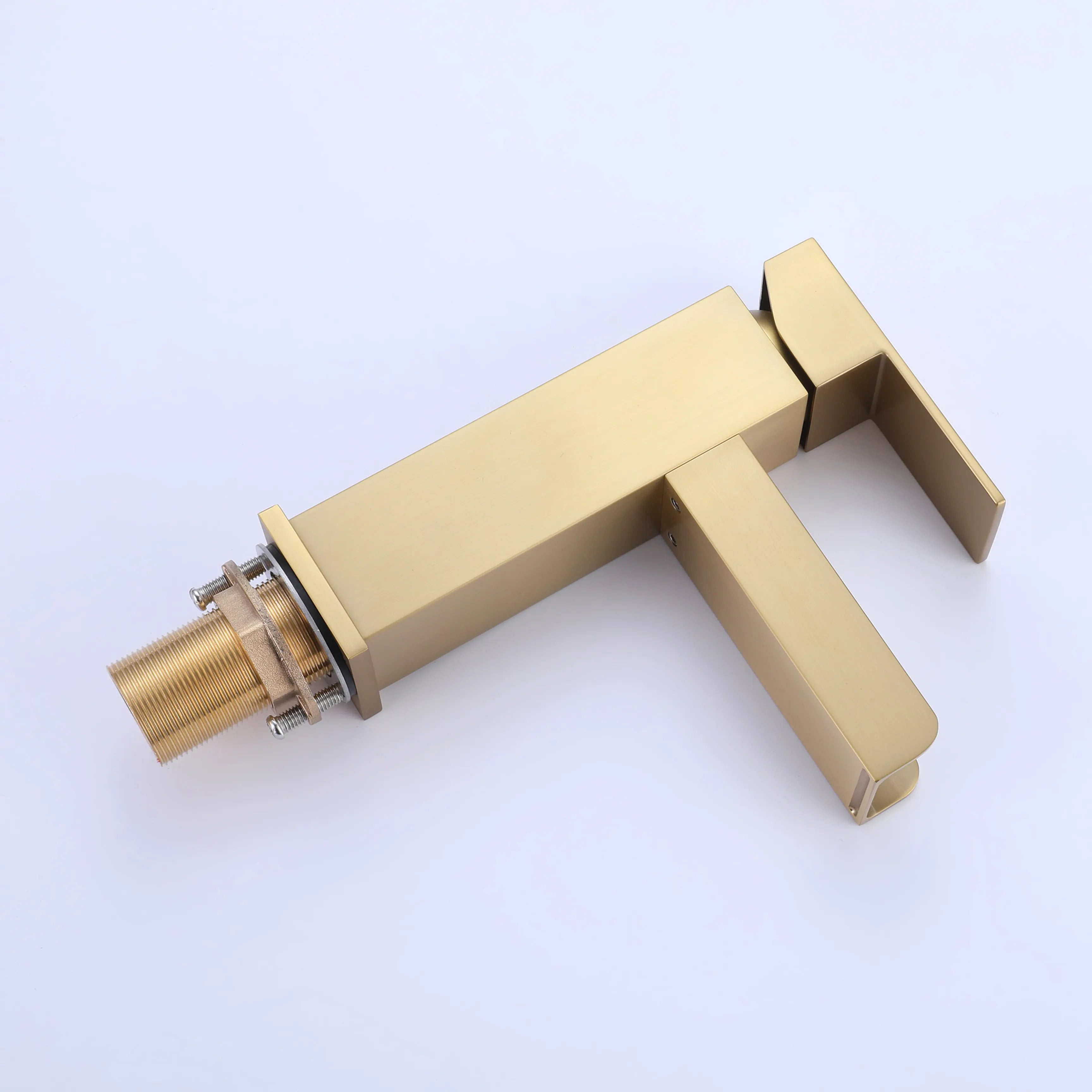 Brushed Gold Single Handle  Vessel Bathroom Faucet With Waterfall Spout