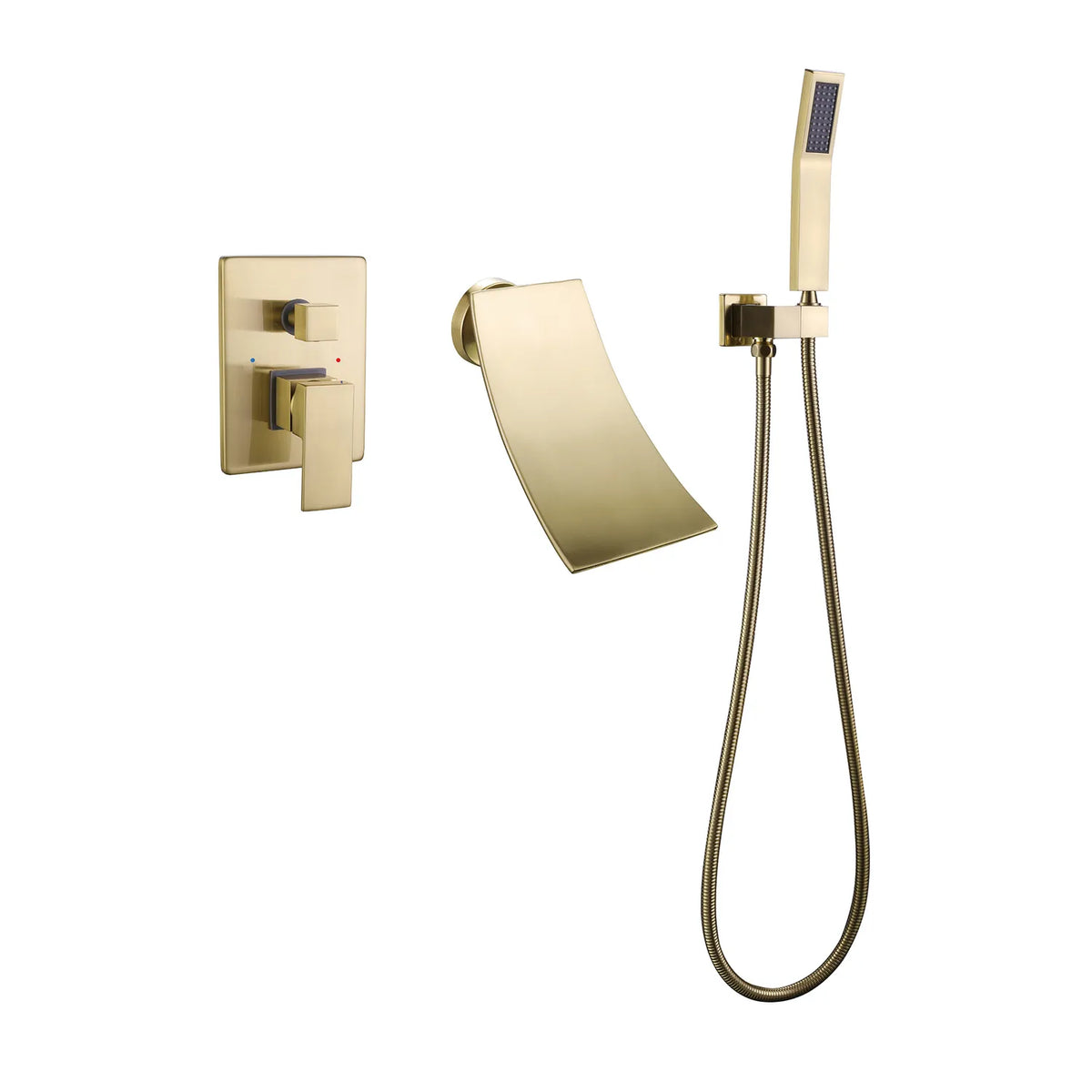 Brushed Gold Matte Black Bathtub Faucet With Waterfall Tub Filler And Hand Shower