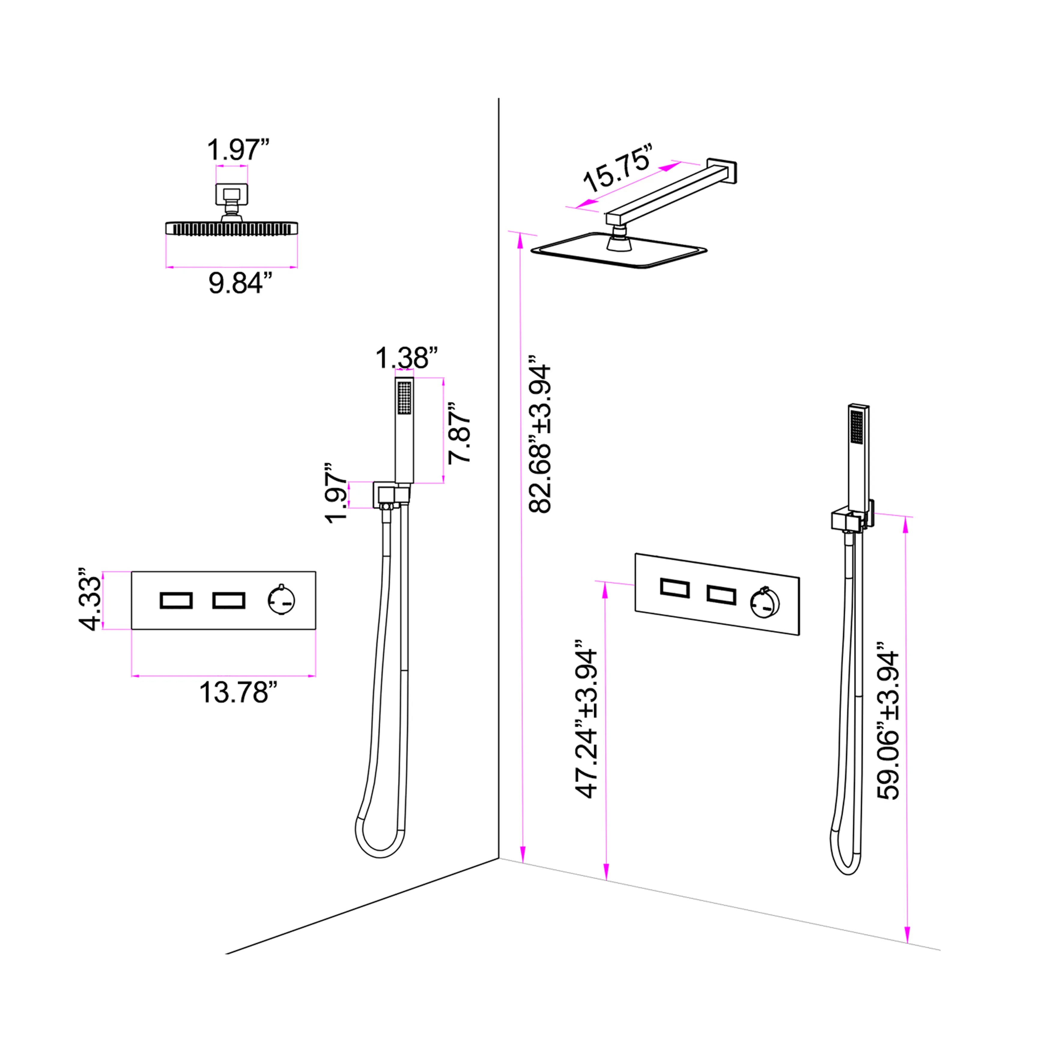 Matte Black Thermostatic Shower System with Rain Shower Head And Handheld Shower