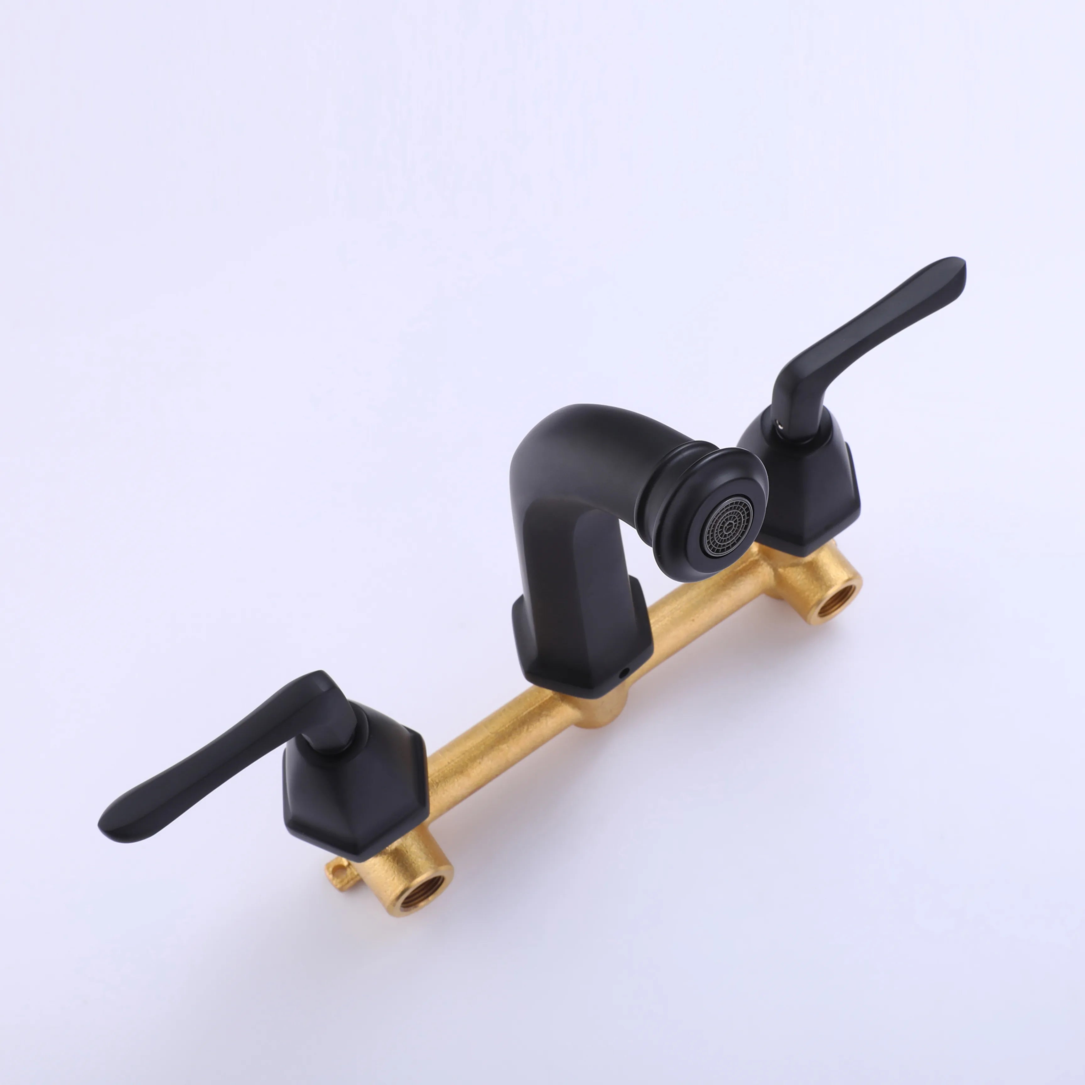 Wall Mounted 2-Handle Bathroom Faucet In Matte Black/Brushed Gold