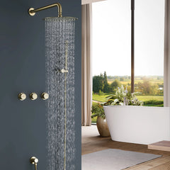 Brushed Gold Shower Set With Handheld Shower ,Rain Shower Head And Ceramic Valve