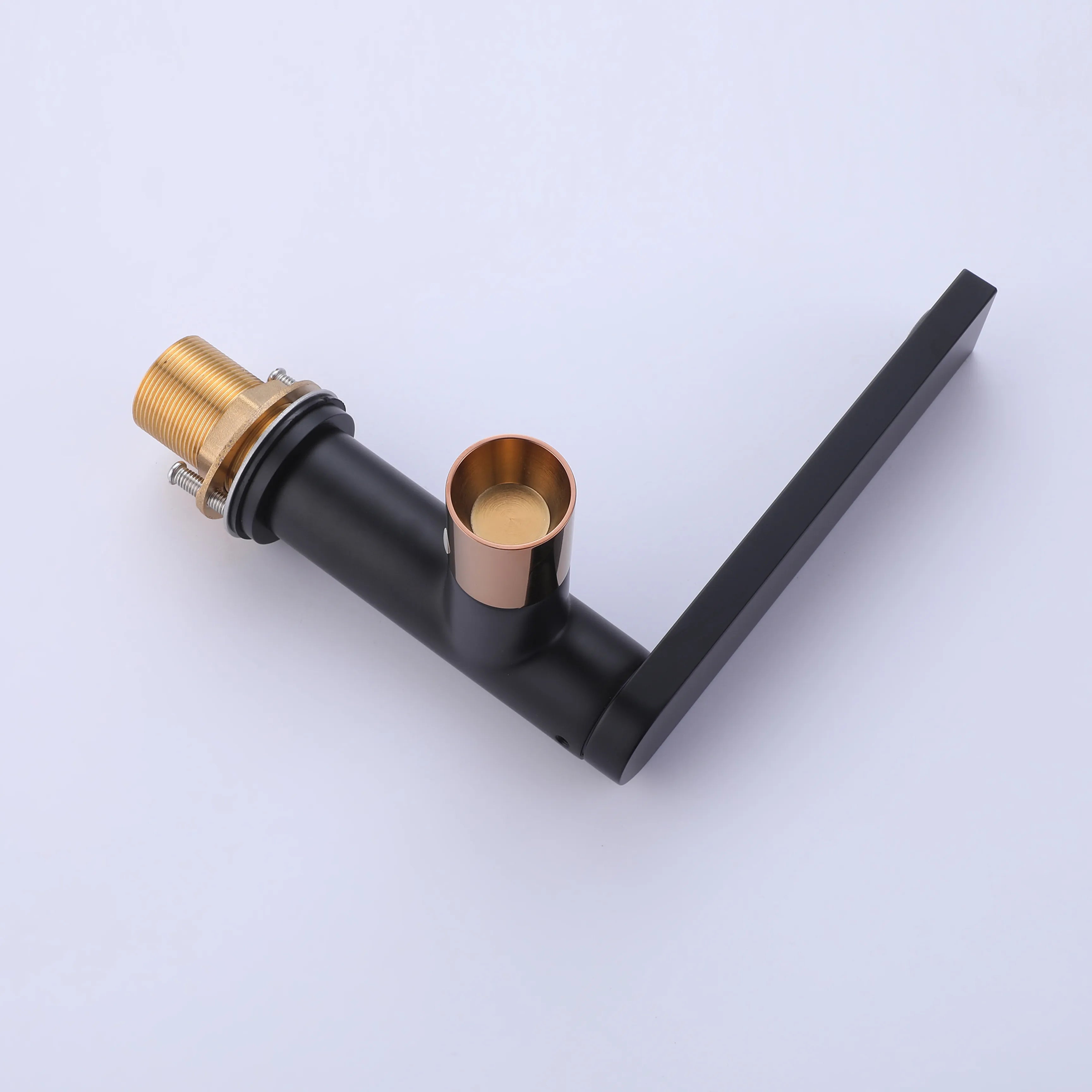 Modern Matte Black Bathroom Sink Faucet With Rose Gold Knob