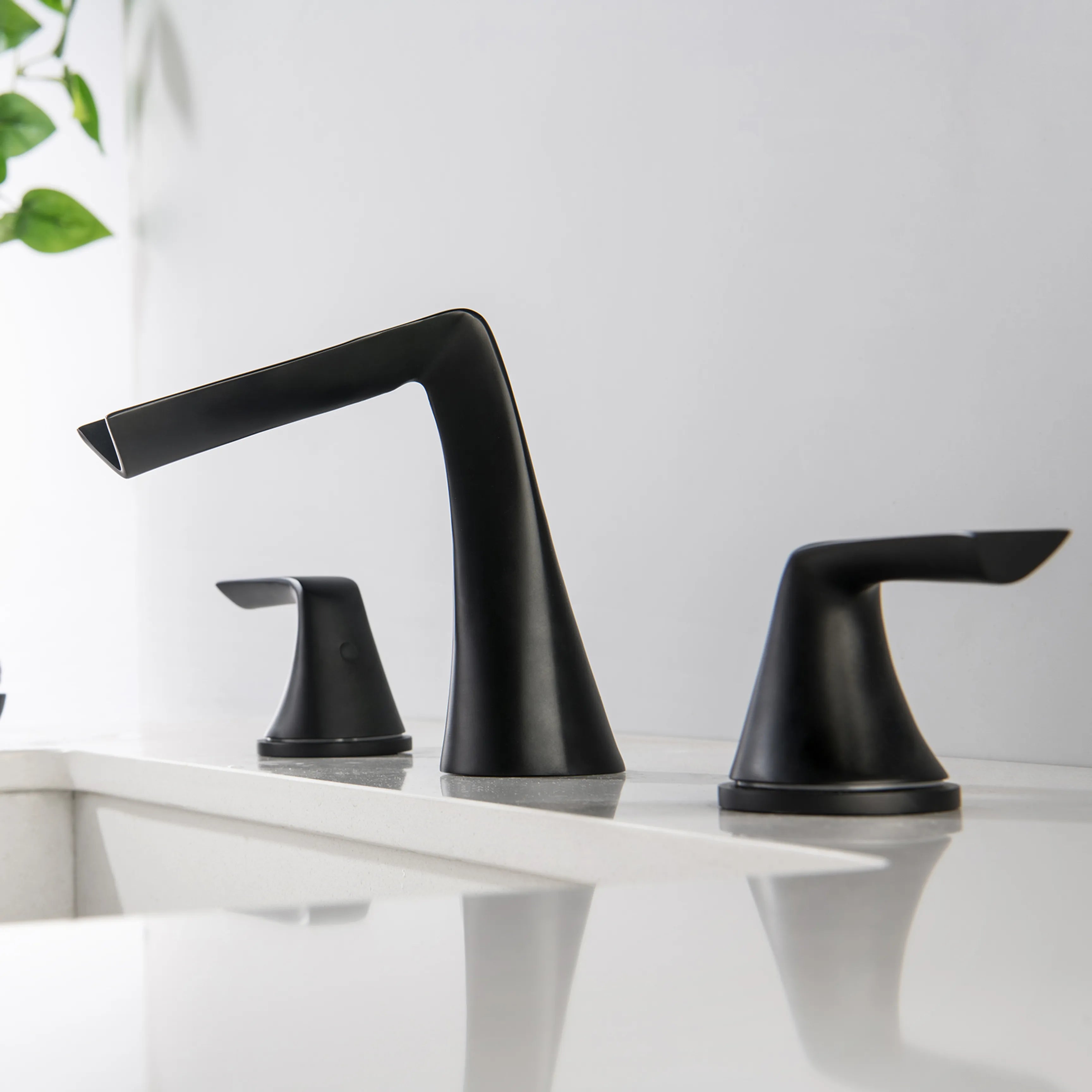 Matte Black Two Handle Waterfall Widespread Bathroom Sink Faucet