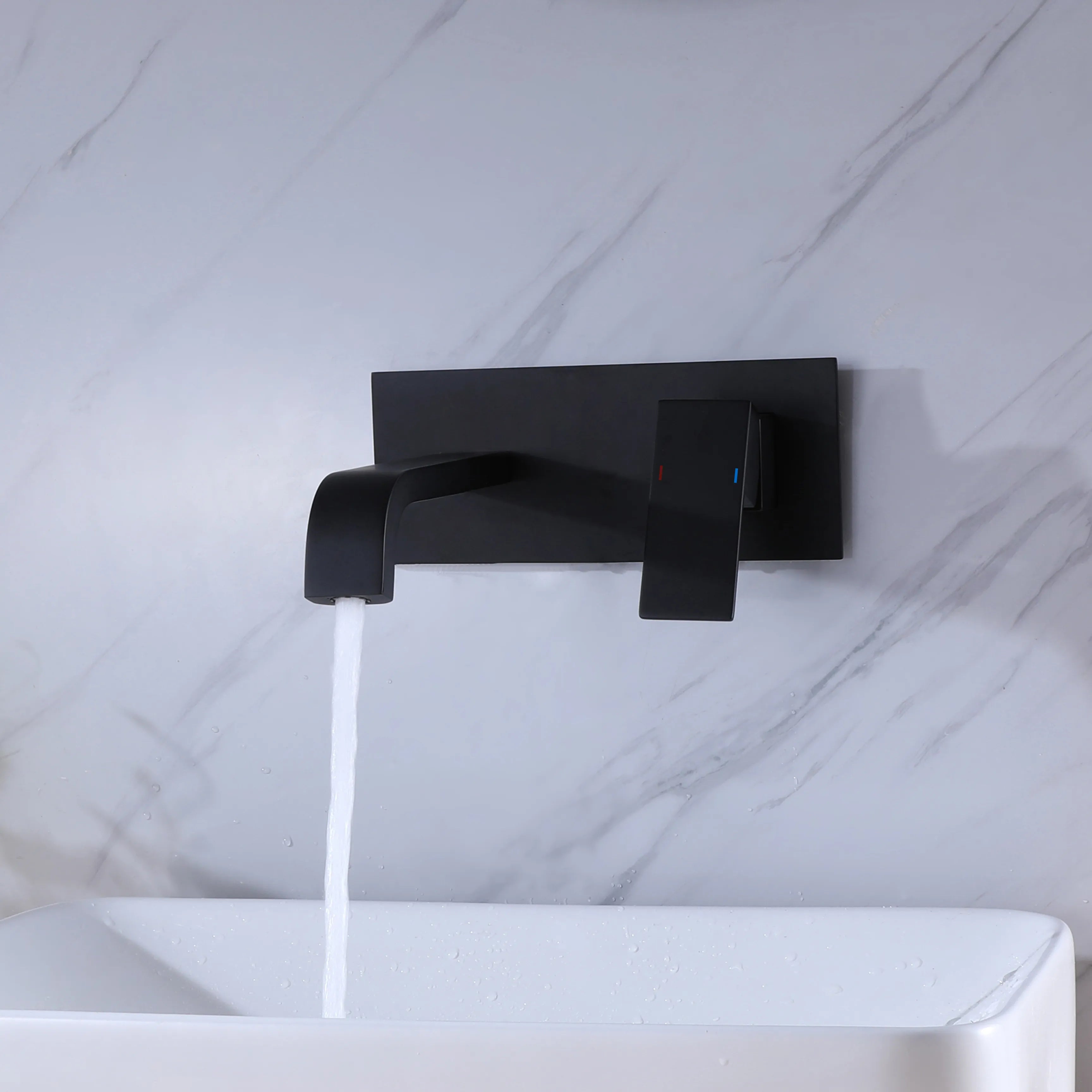 Single Handle Wall Mount Bathroom Faucet In Matte Black (With Deck Plate)