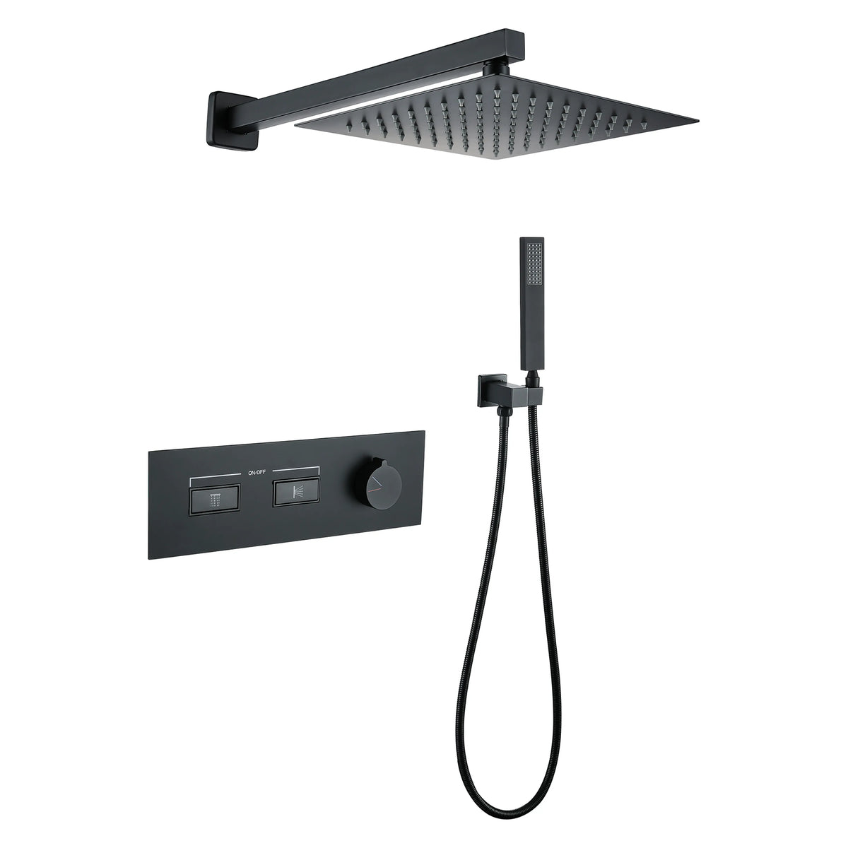 Matte Black Thermostatic Shower System with Rain Shower Head And Handheld Shower