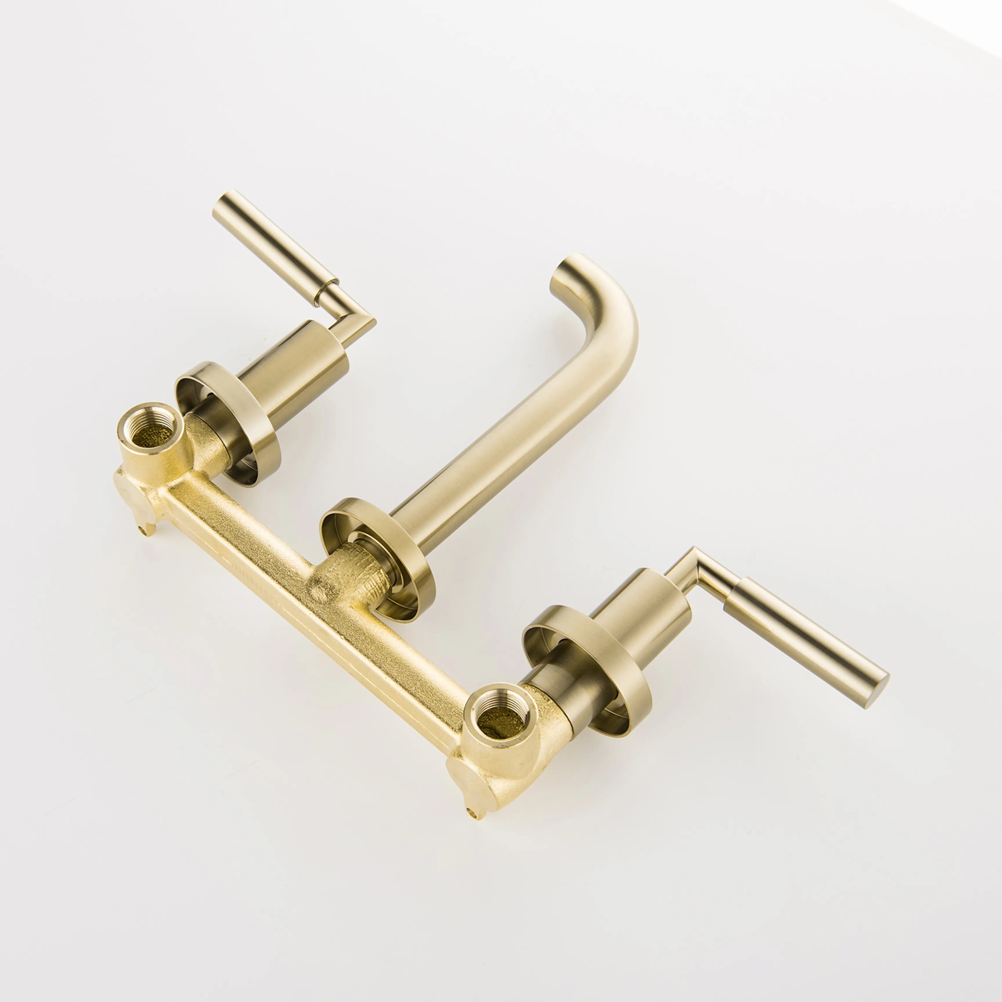 2-Handle Wall Mounted Bathroom Faucet In Matte Black Brushed Gold