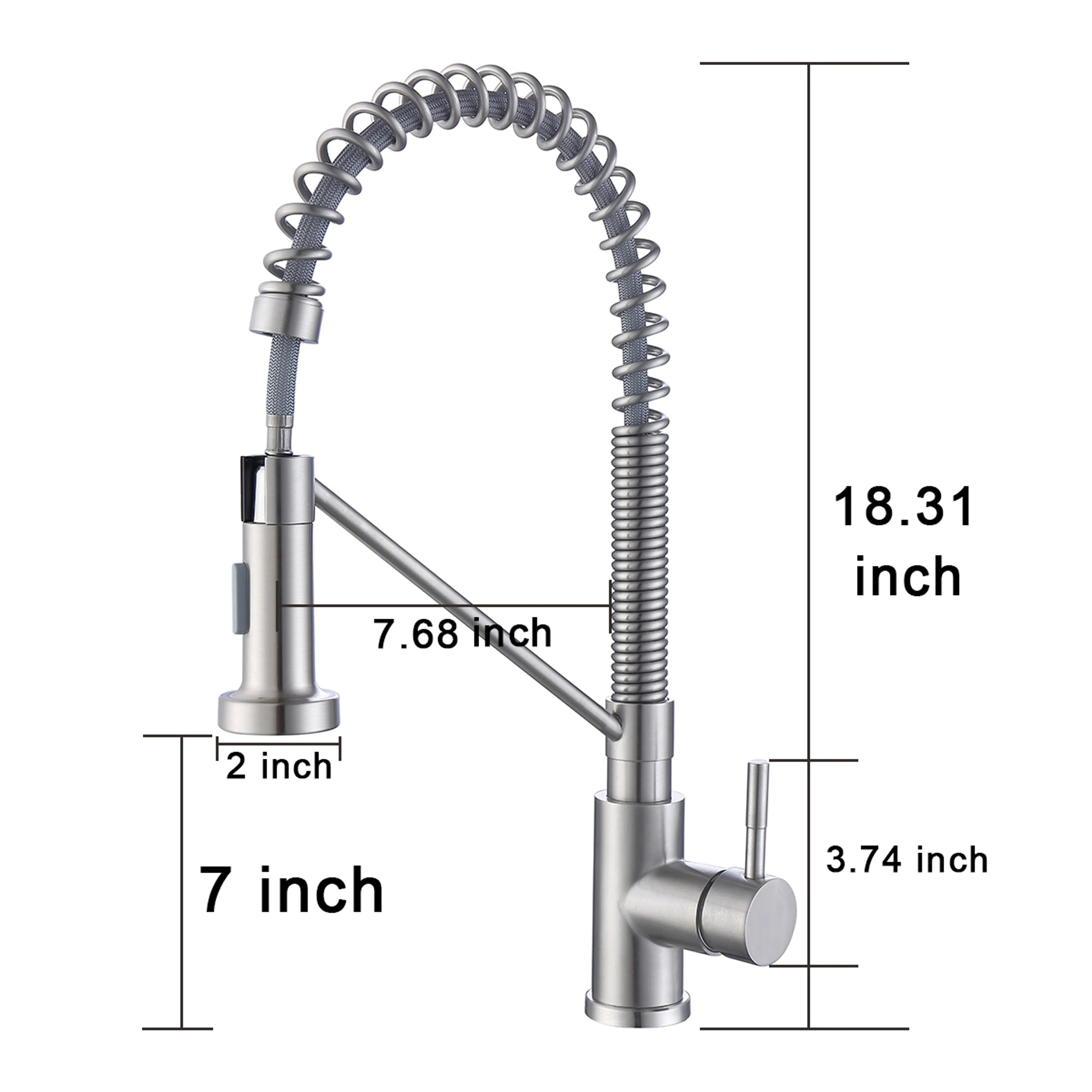 Brushed Nickel Pull Down Single Handle 360 Degree Rotation Kitchen Faucet