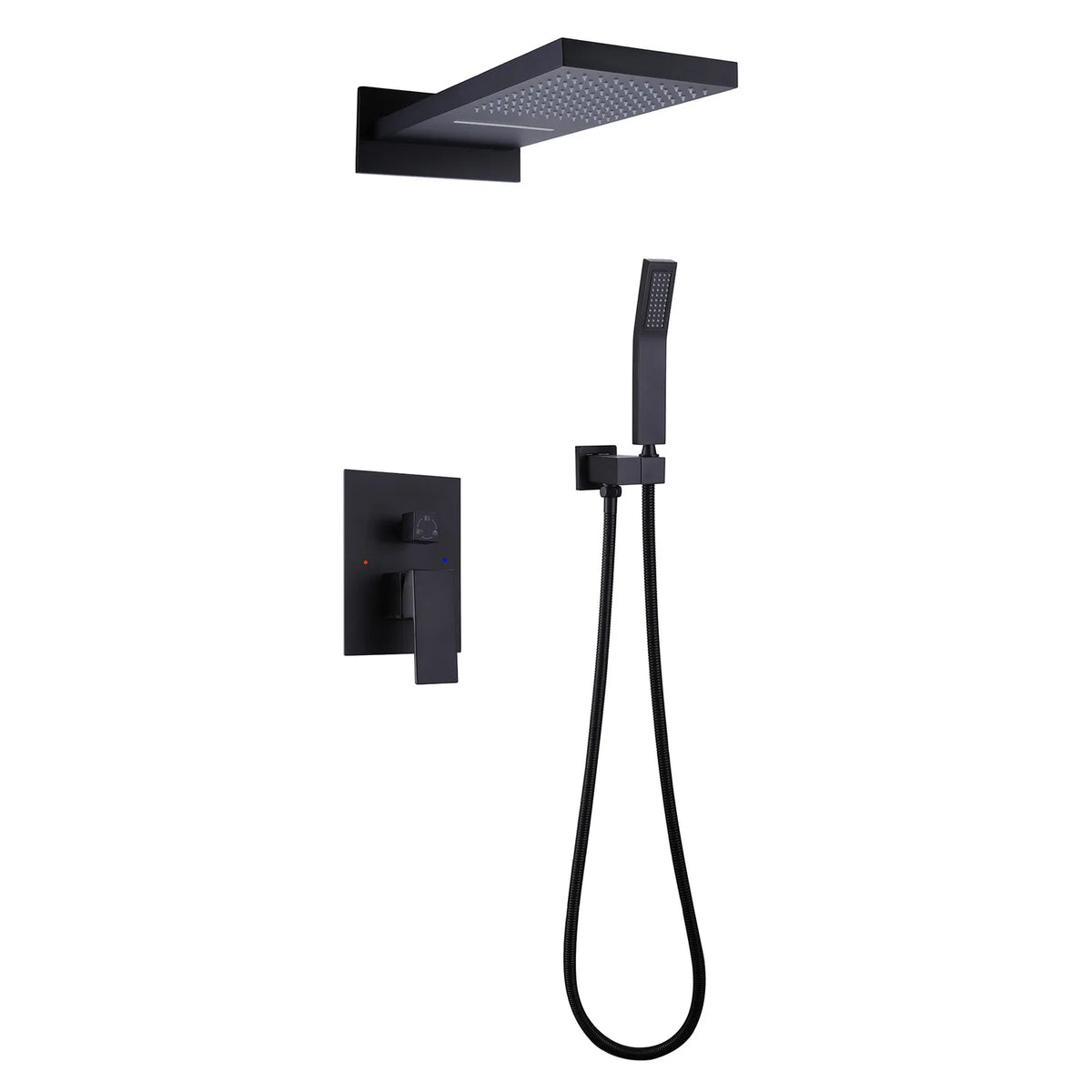 Matte Black Rain Shower Head With Pressure Balance Shower Valve, Handheld Shower Head