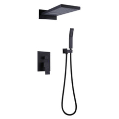 Matte Black Rain Shower Head With Pressure Balance Shower Valve, Handheld Shower Head