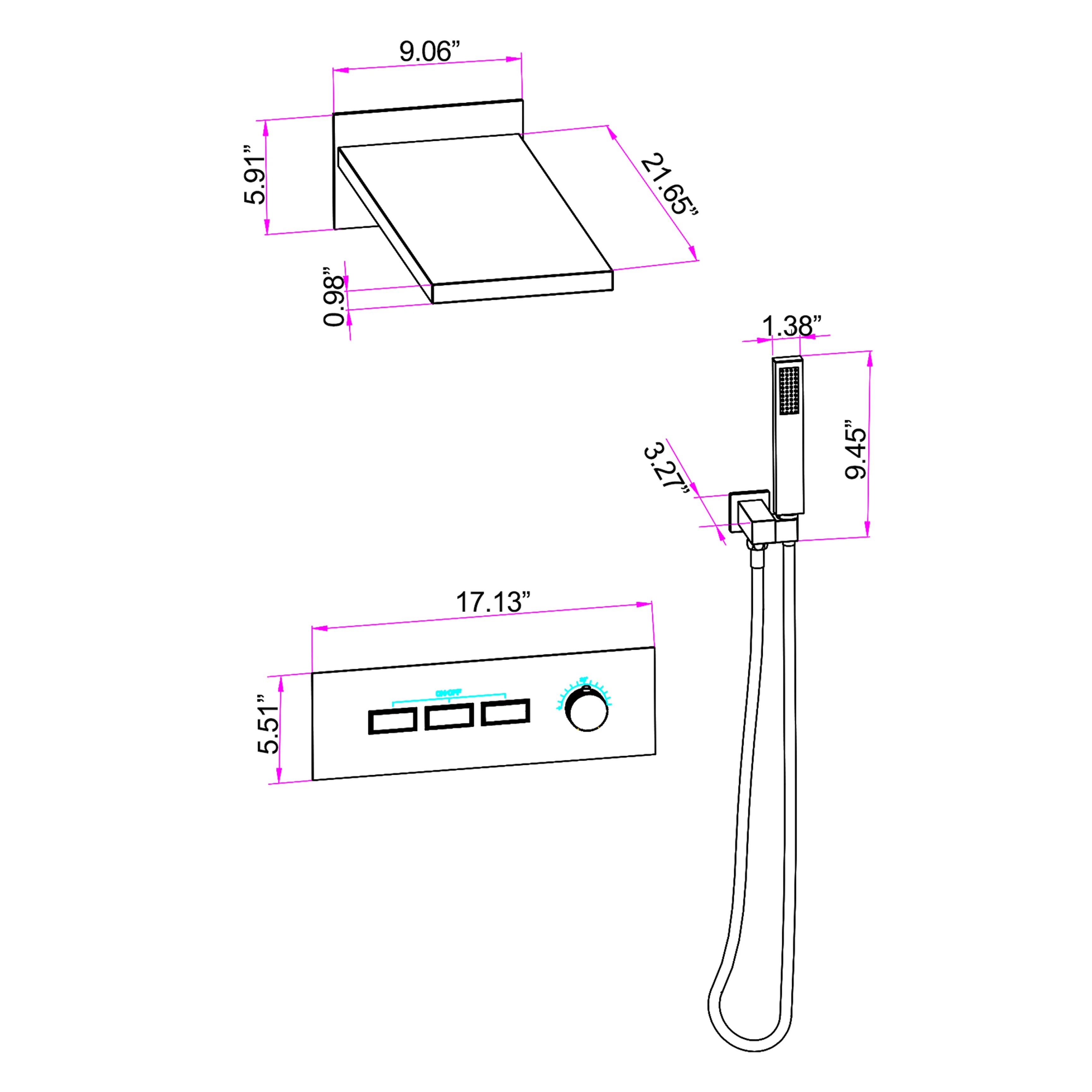 Matte Black Thermostatic Shower System With Rain Shower Head And Handheld Shower Head