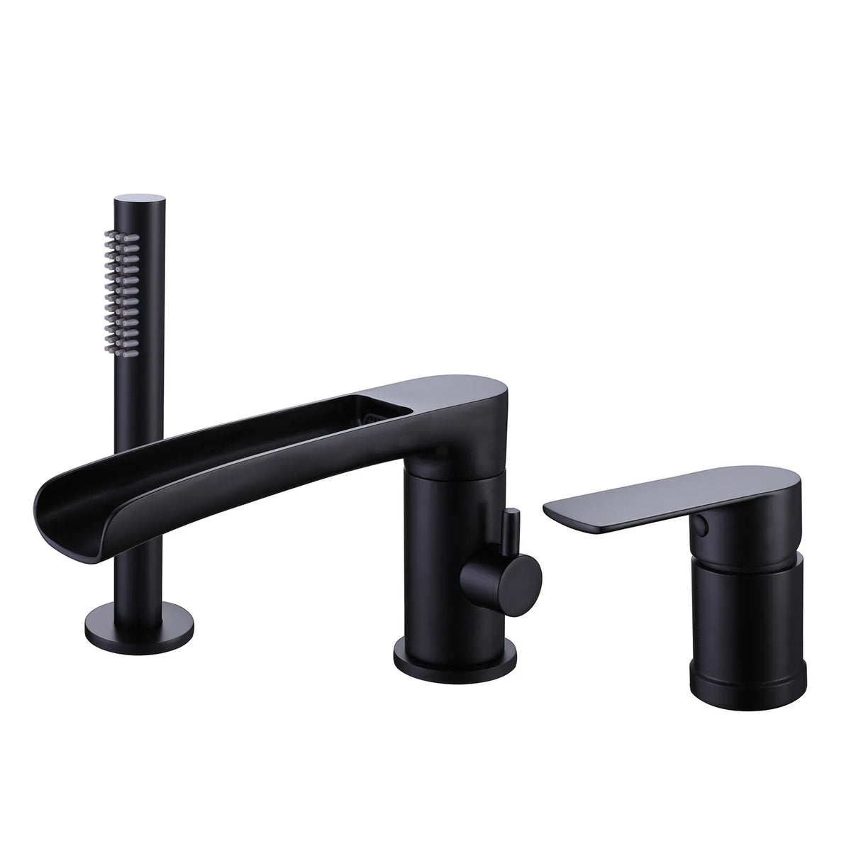 Deck Mounted Waterfall Matte Black Bathtub Faucet Tub Filler With Hand Shower And Tub Spout