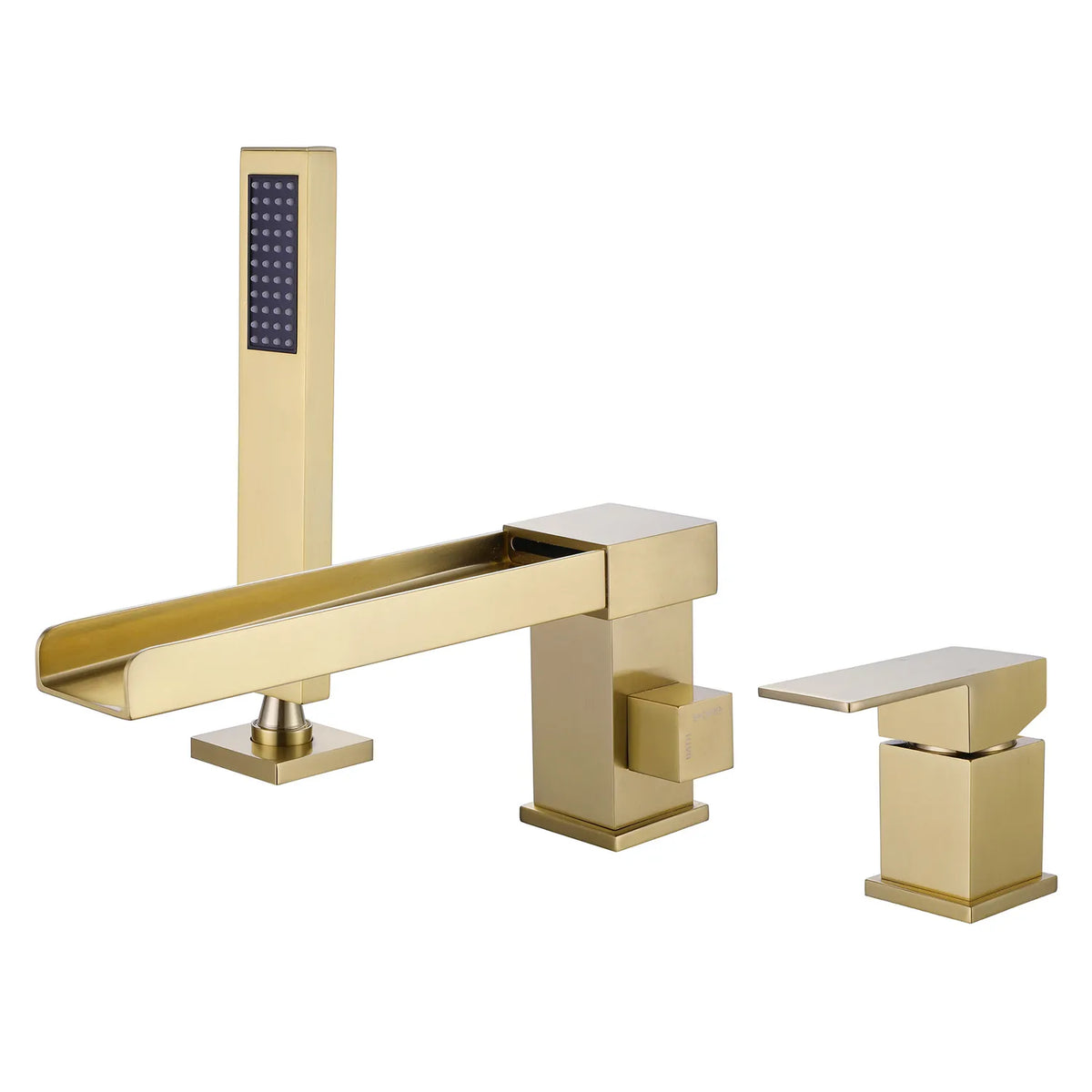 Brushed Gold Widespread Deck Mounted Bathtub Faucet With Hand Shower And Tub Spout