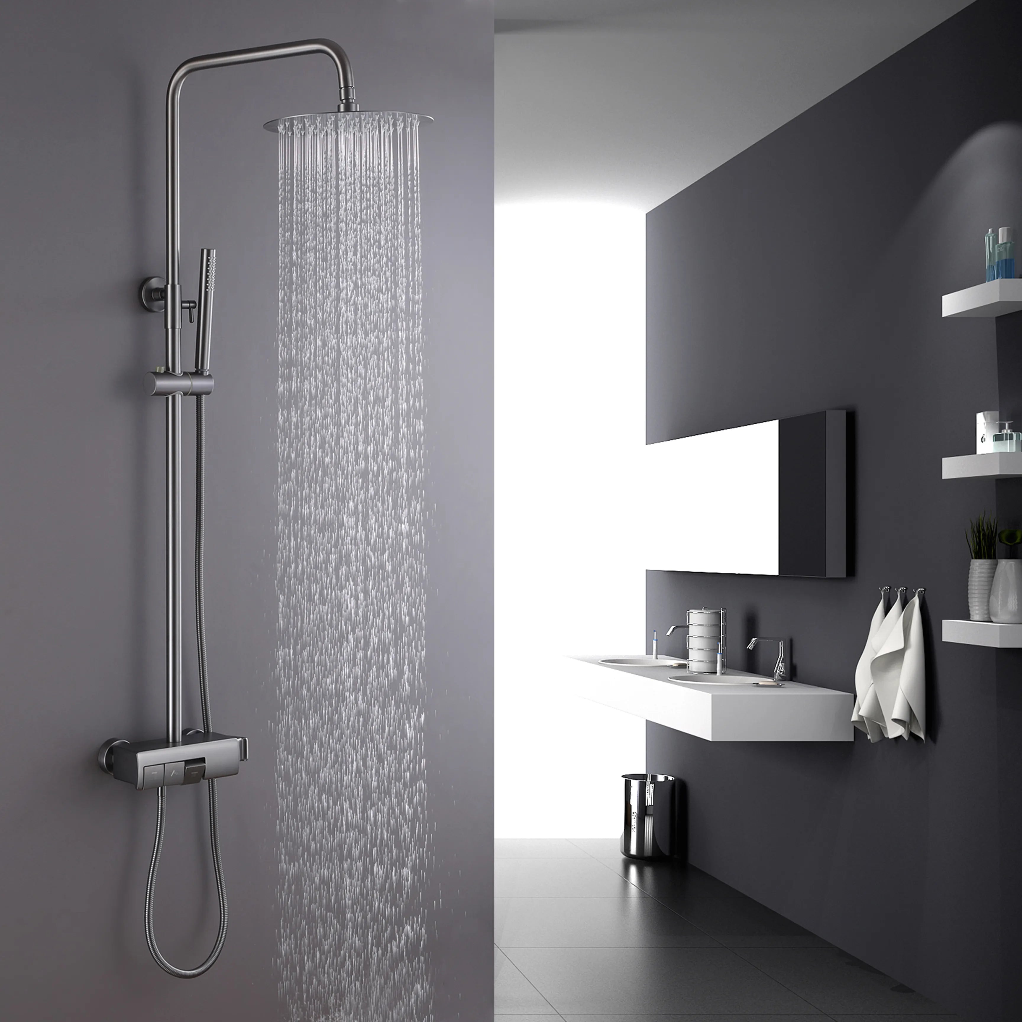 Luxury 3-Function Shower System With Rainfall Shower Head,Handheld Shower With Slide Bar,Tub Spout