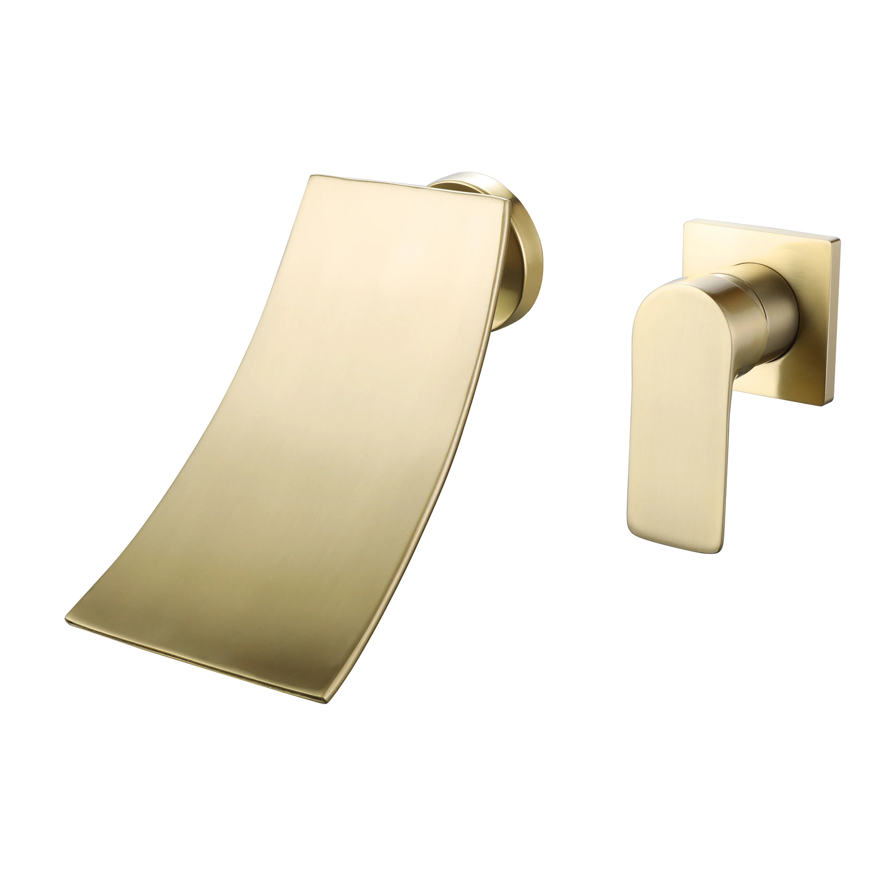 Wall Mounted Single Handle Waterfall Bathroom Faucet In Matte Black Brushed Gold