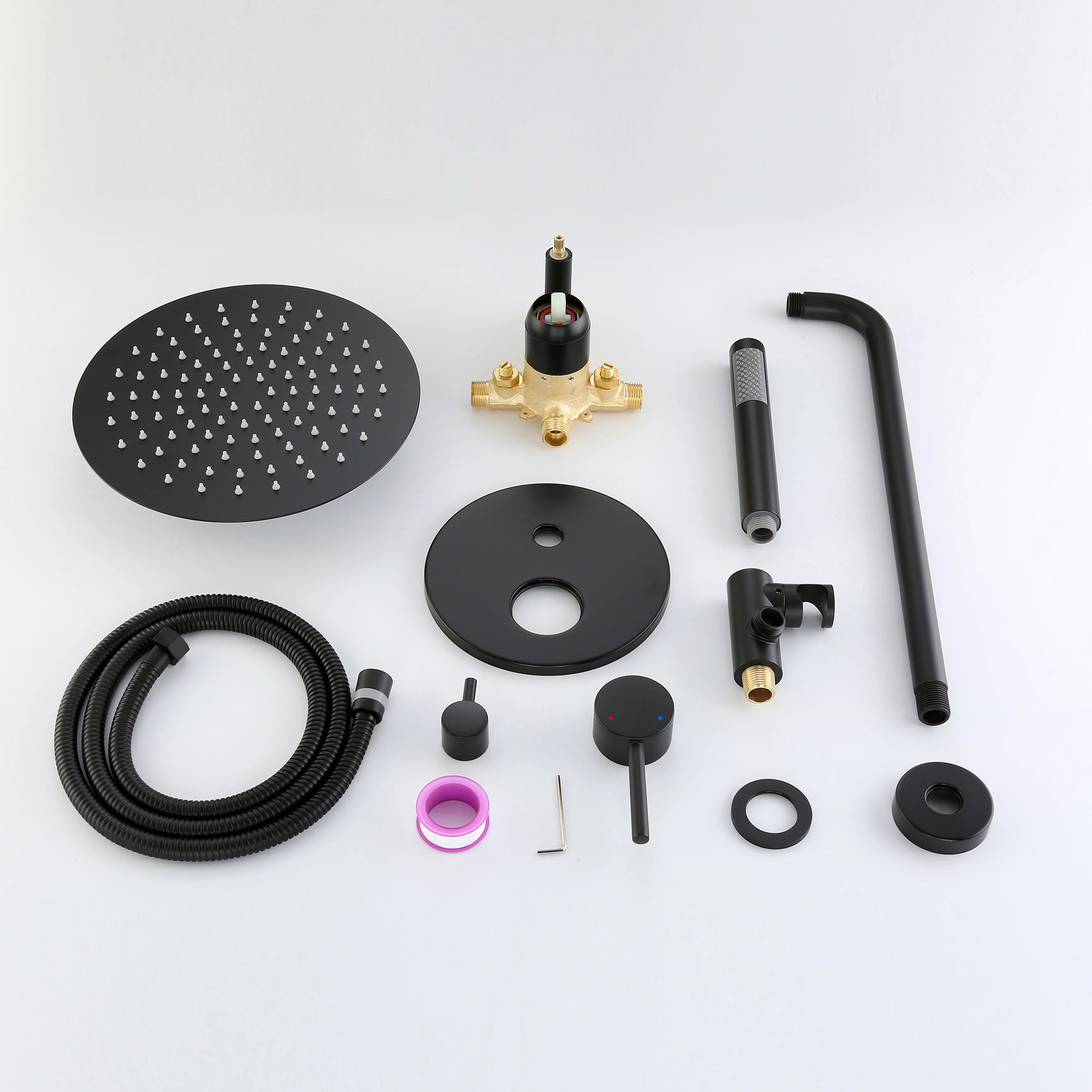 Matte Black Wall Mounted 2-Function Shower System With Pressure-Balanced Valve