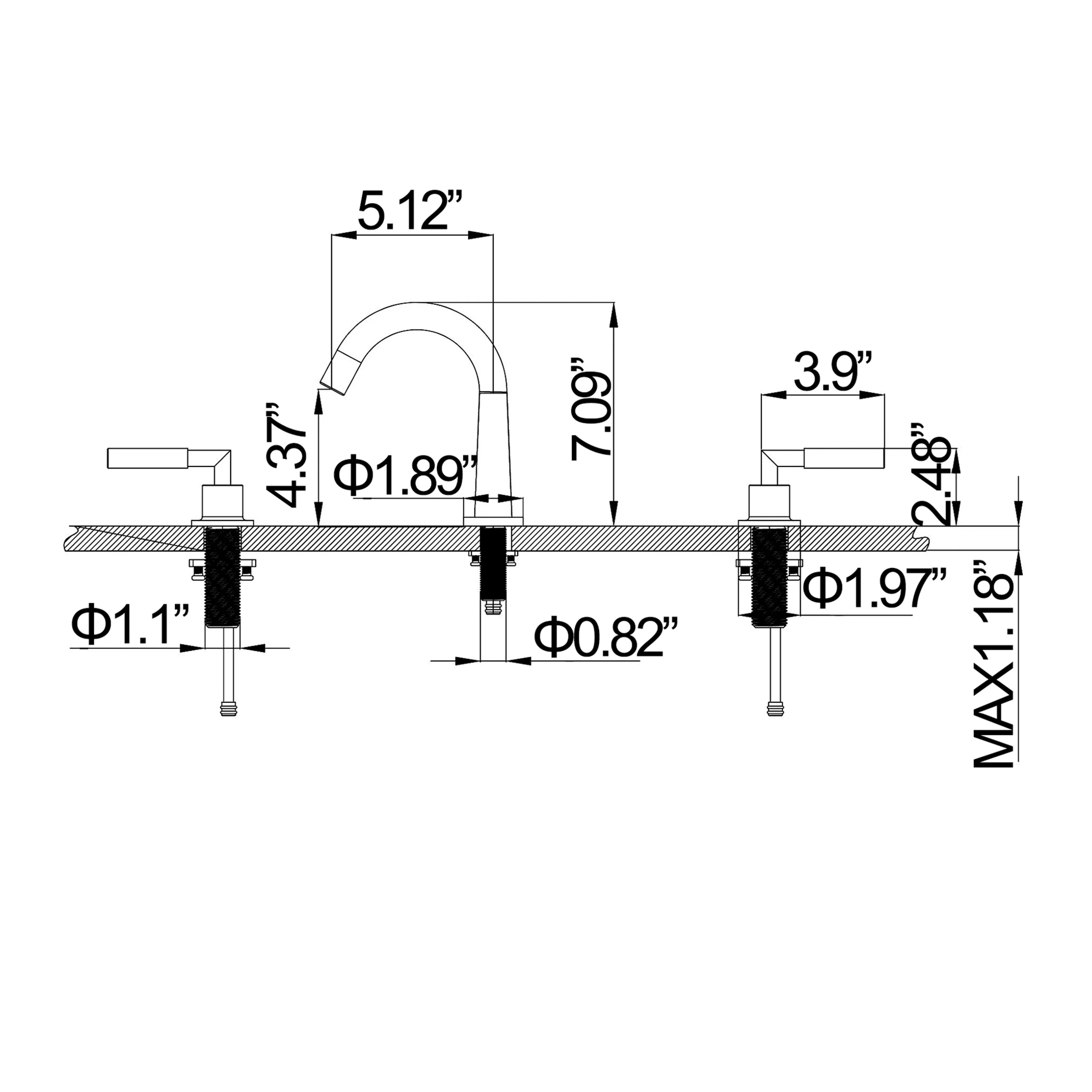 Circular Three Holes 2-Handles Bathroom Sink Faucet In Matte Black