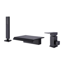 Deck Mounted Waterfall Matte Black Bathtub Faucet Tub Filler with Hand Shower And Tub Spout