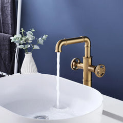 Deck Mount 2-Handle Bathroom Faucet In Brushed Gold