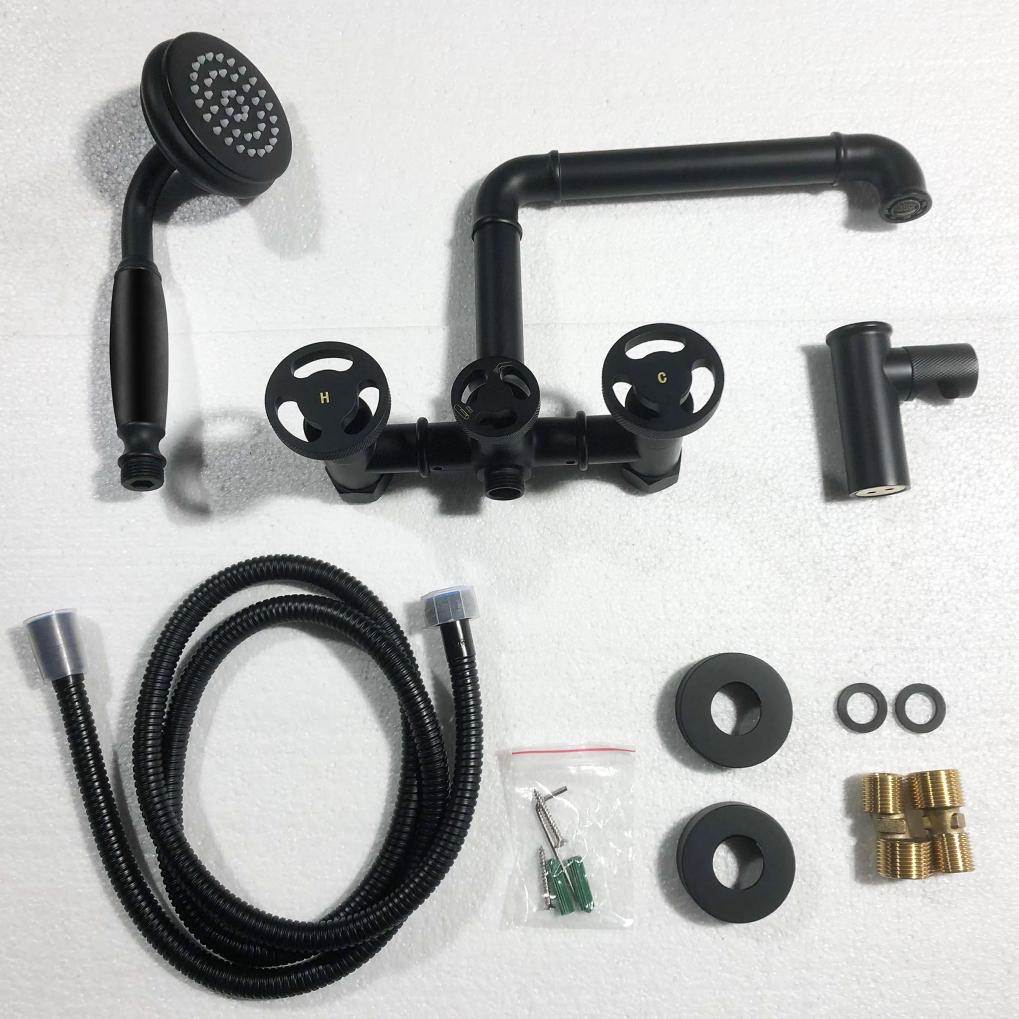 Matte Black Wall Mounted Bathtub Faucet With Hand Shower And Tub Spout