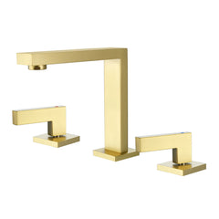 Three Holes 2-Handles Square Sink Faucet In Brushed Gold