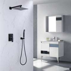 Matte Black Shower Set With Rain Shower Head, Handheld Shower Head And Pressure Balance Valve