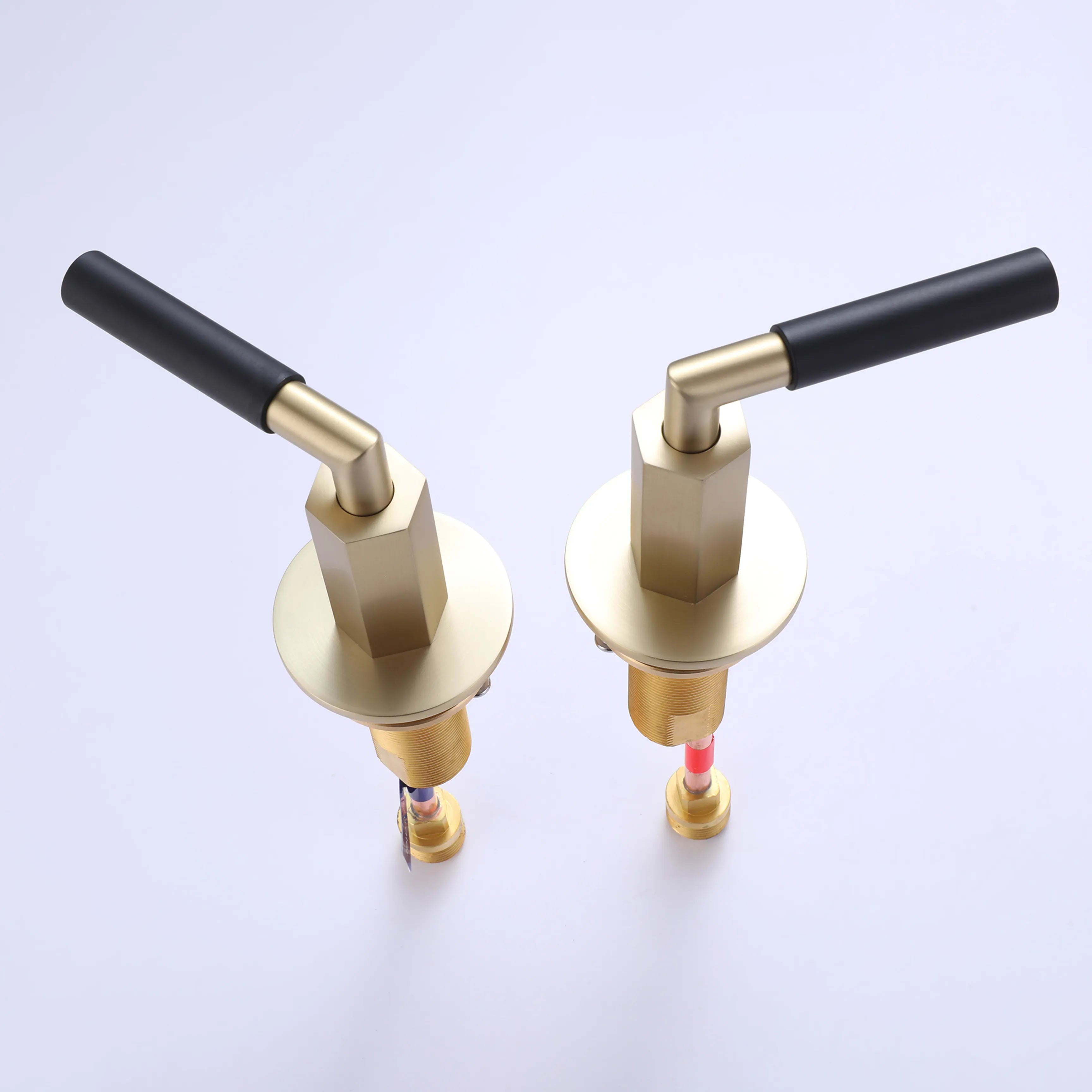 Three Holes 2-Handles Kitchen Sink Faucet In Matte Black Brushed Gold