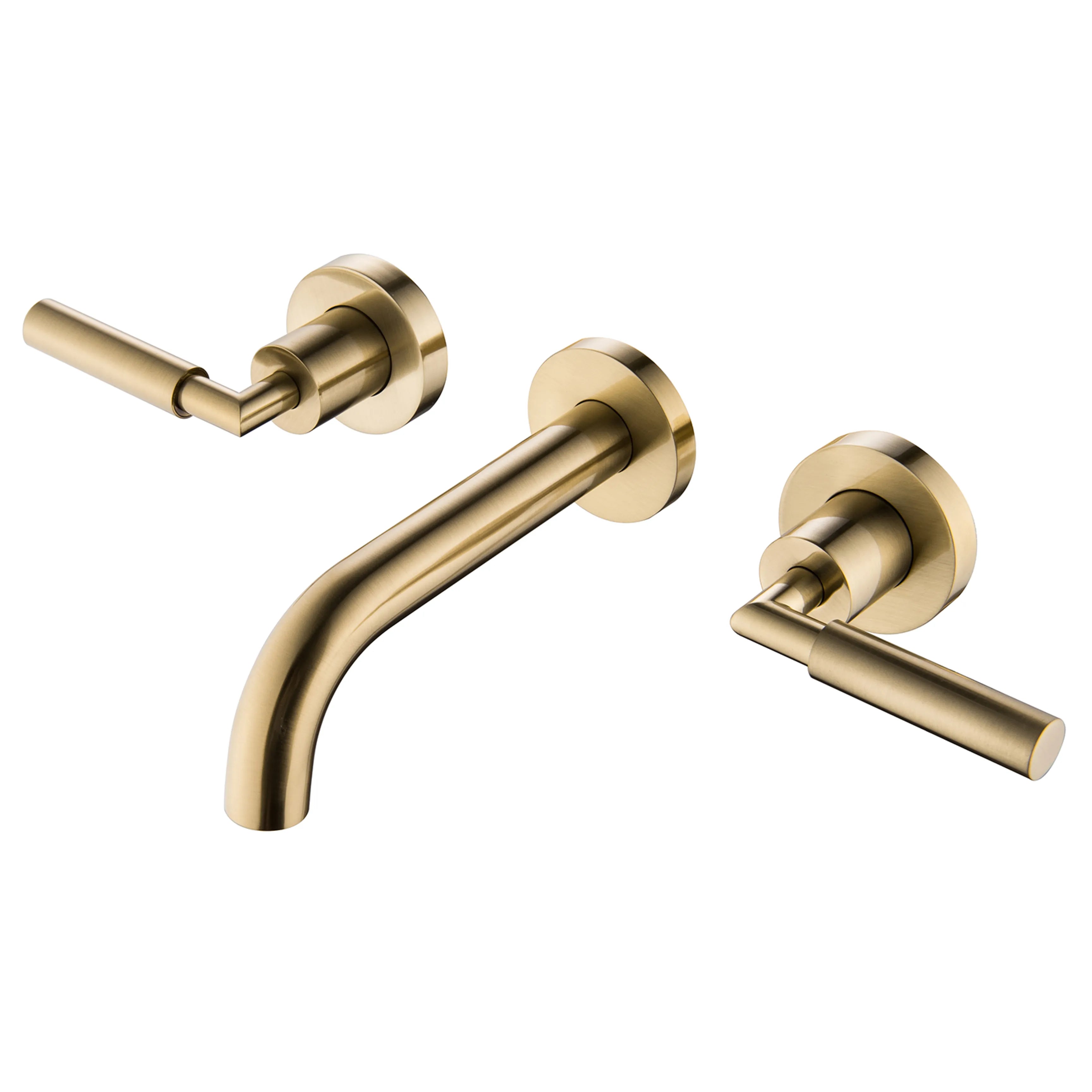 2-Handle Wall Mounted Bathroom Faucet In Matte Black Brushed Gold