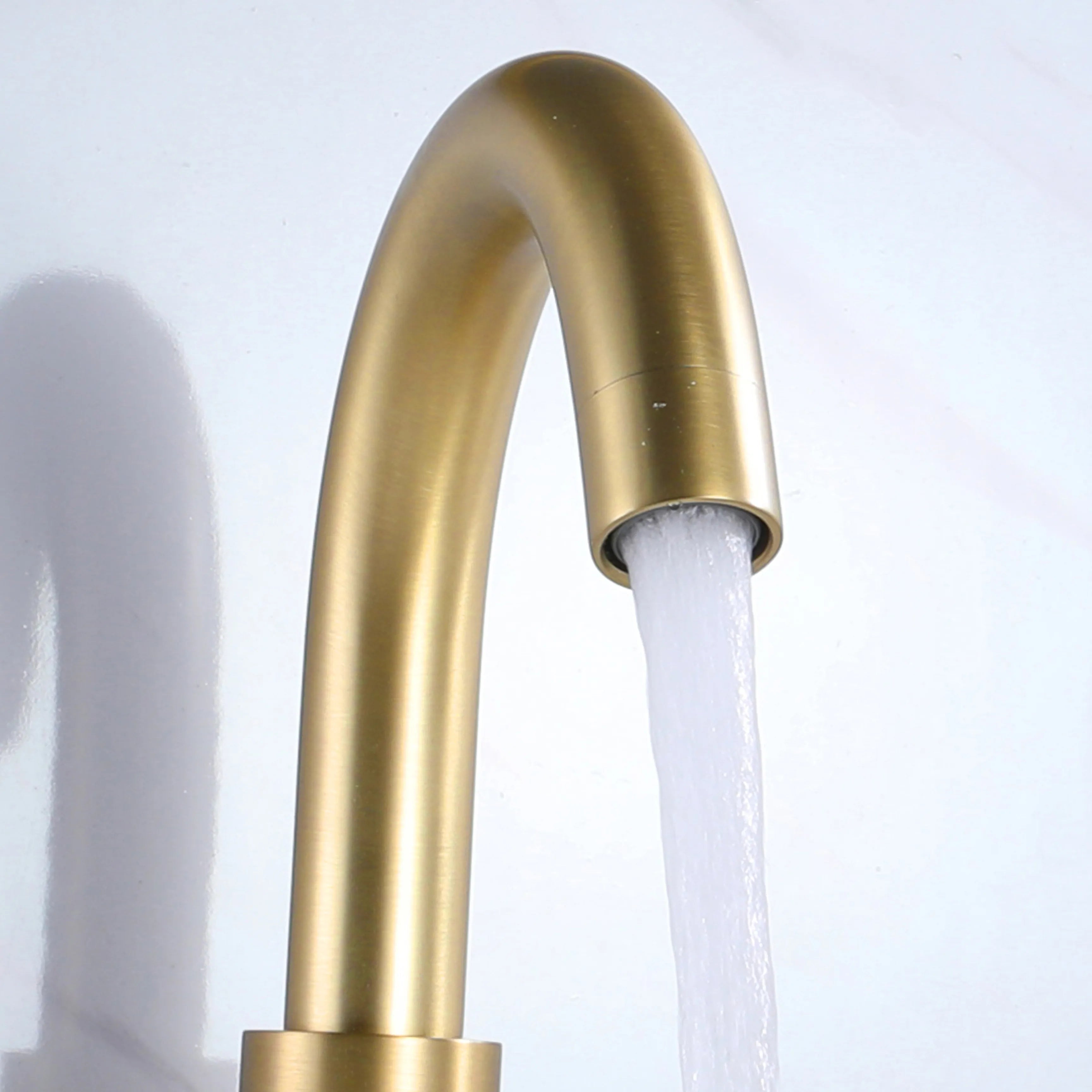 Two Handles 3-Holes Bathroom Sink Faucet In Brushed Gold