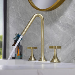 Two Handles 3-Holes Bathroom Sink Faucet In Brushed Gold Matte Black