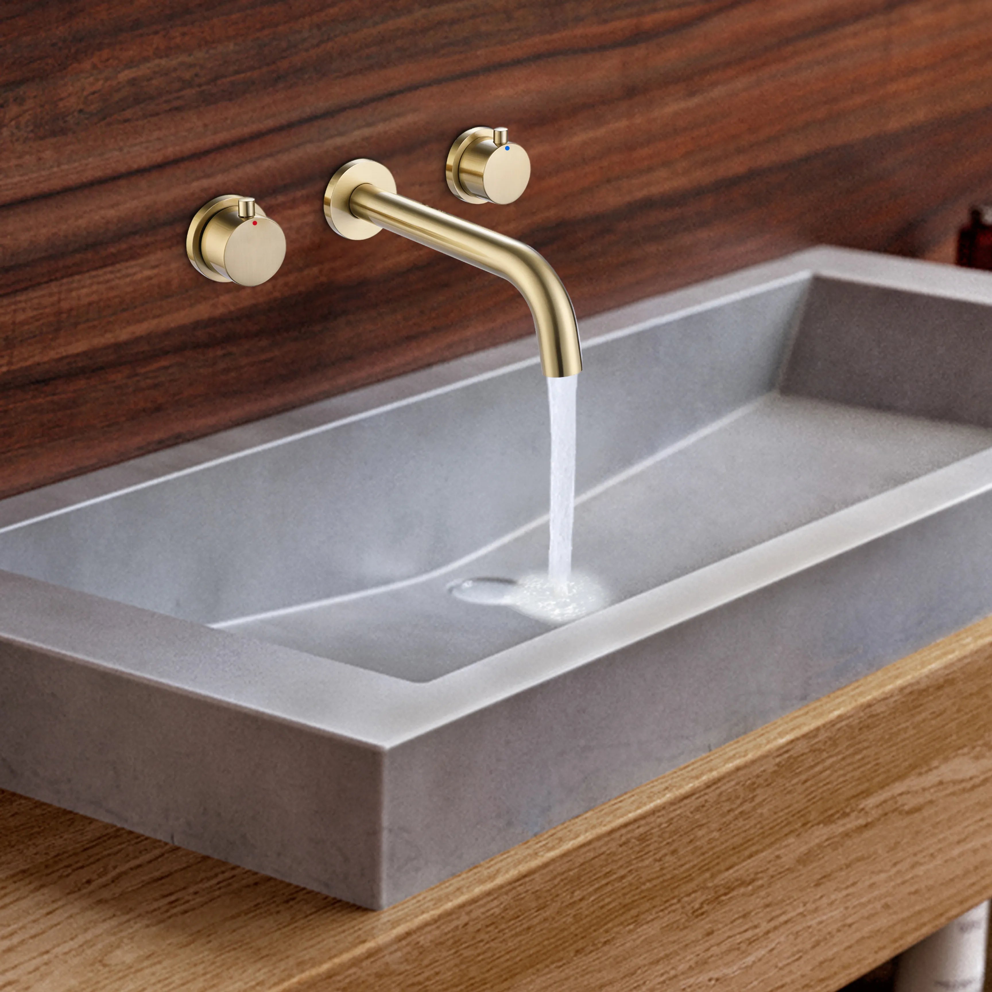 Three Holes 2-Handles Bathroom Sink Faucet In Brushed Gold