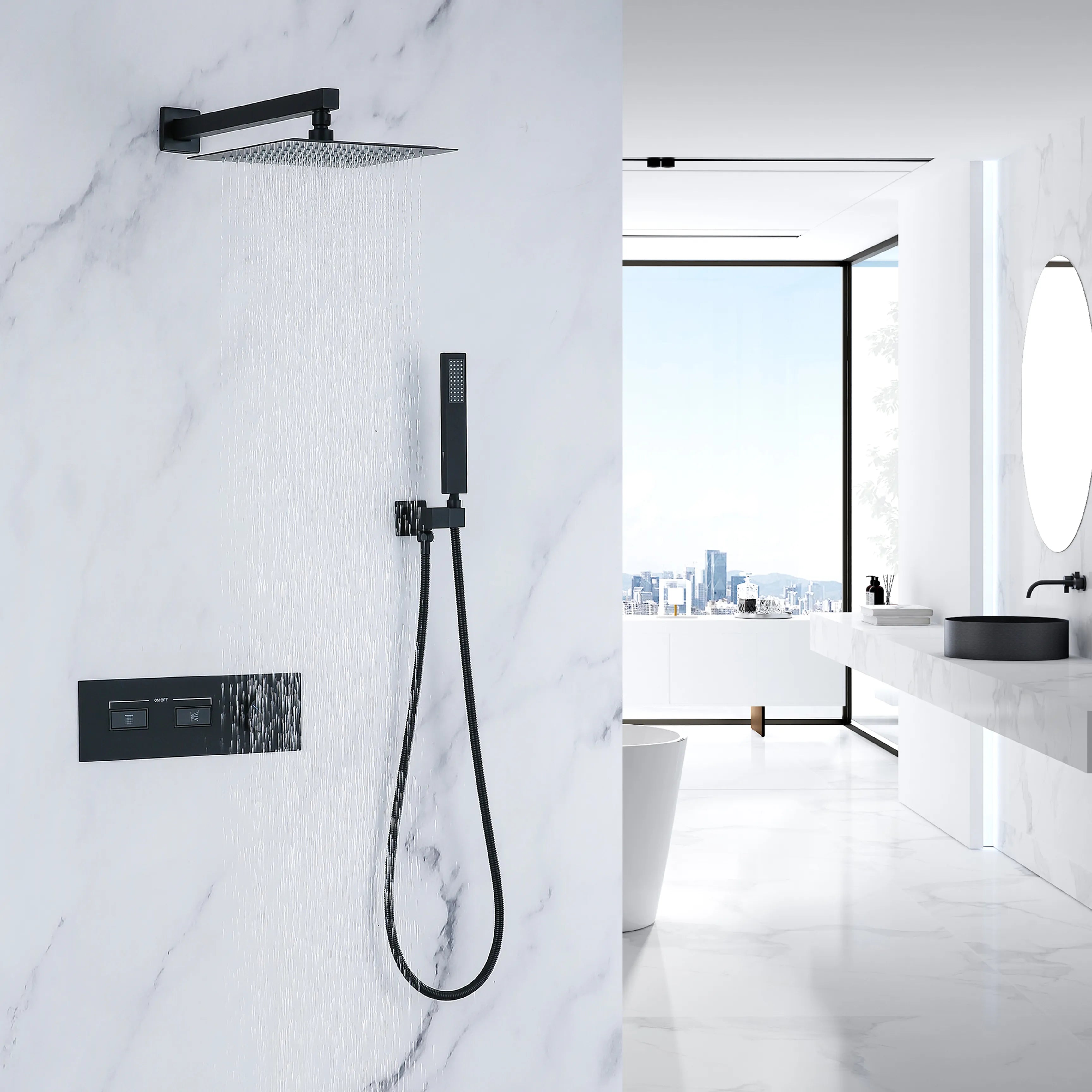 Matte Black Thermostatic Shower System with Rain Shower Head And Handheld Shower