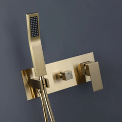 Luxury Brushed Gold Rain Shower System With Pressure Balance Valve, 10" Rain Shower Head And Handheld Shower Head