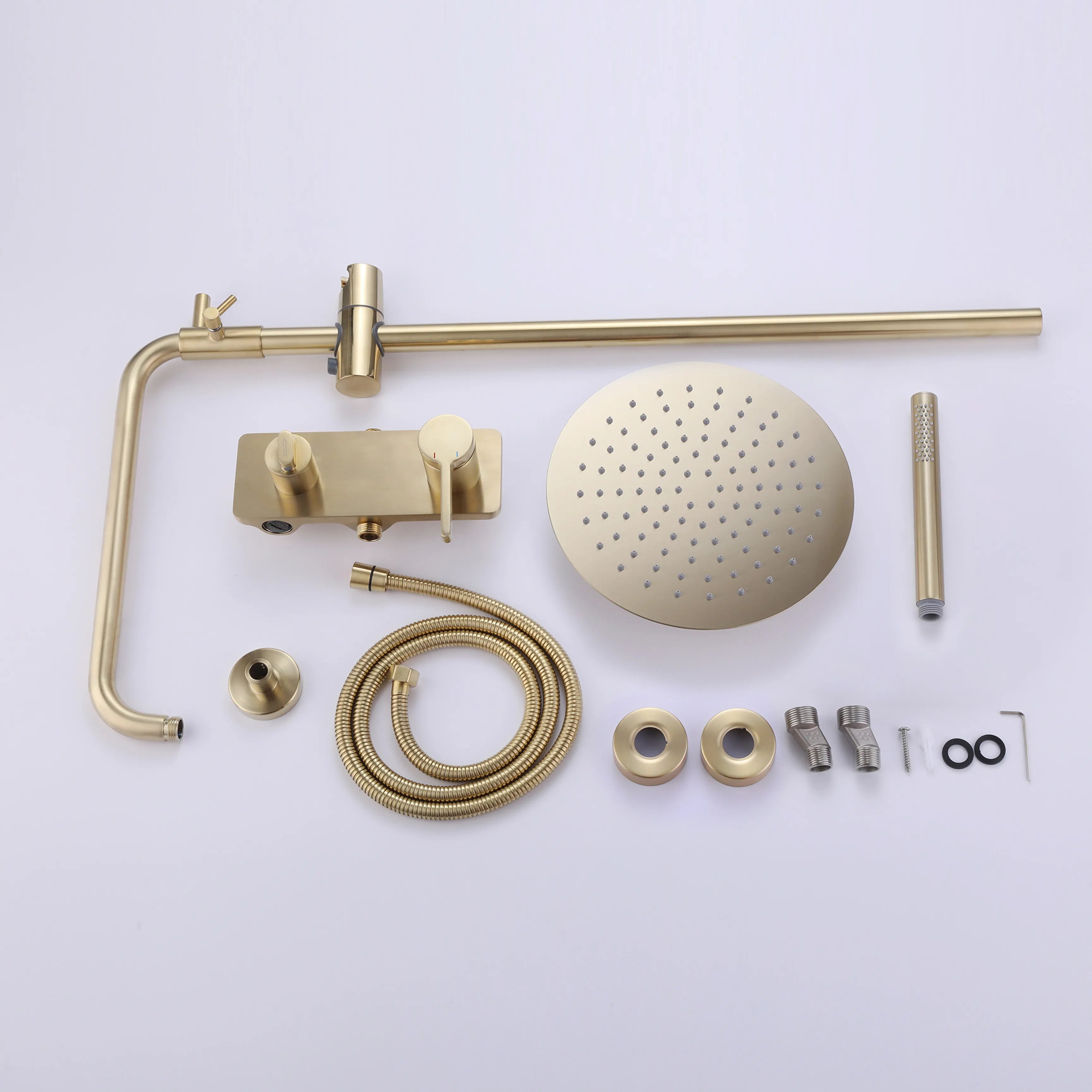 Luxury Brushed Gold Shower System With 10 " Round Rainfall Shower Head, Handheld Shower Head,Tub Spout