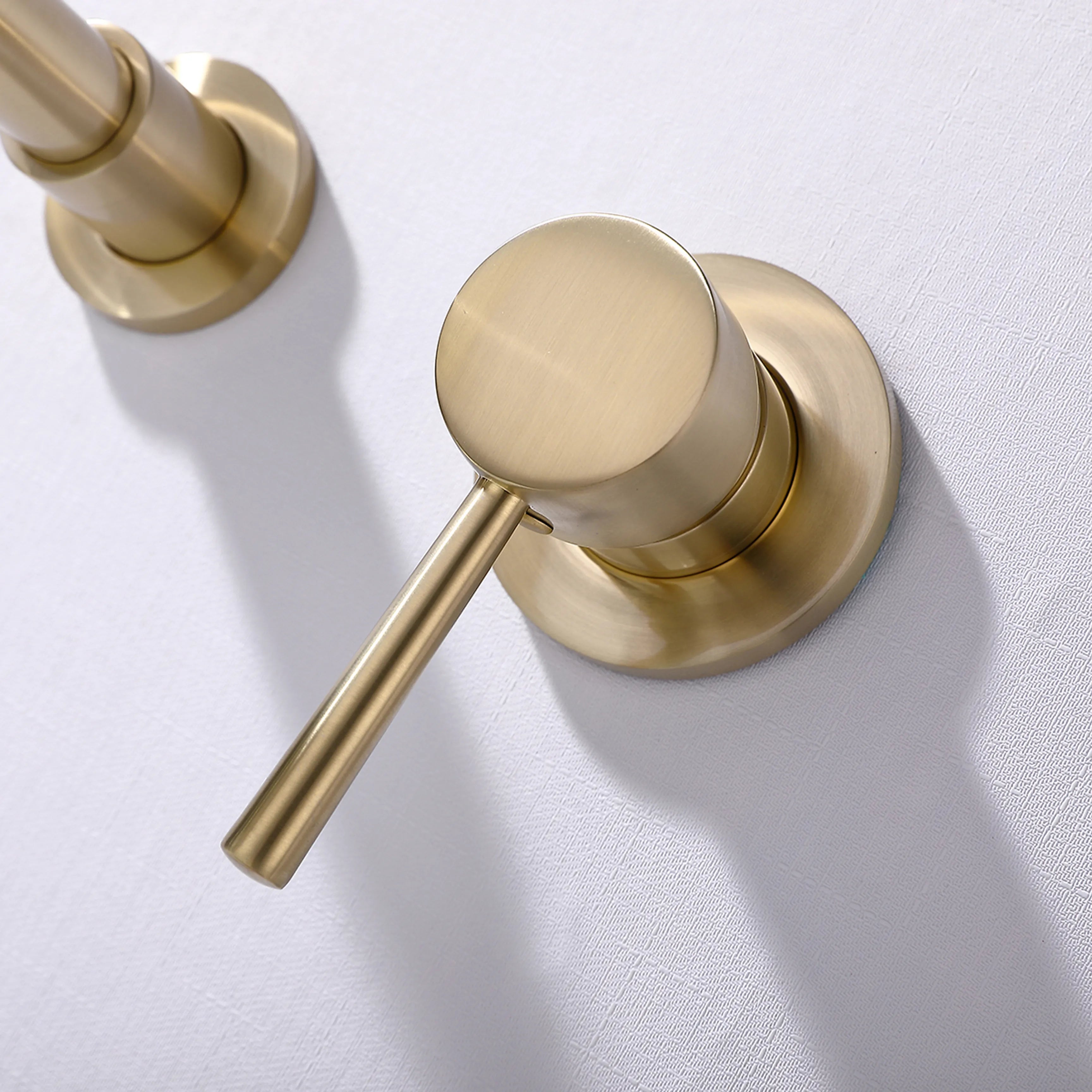 Brushed Gold Wall Mount Single-Handle Bathroom Sink Faucet